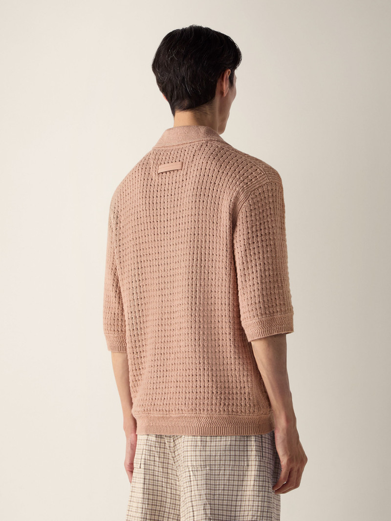 BEIGE COTTON AND LINEN POLO SHIRT 6