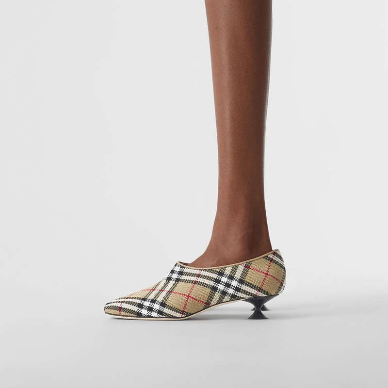 Latticed Cotton Square-toe Pumps 3