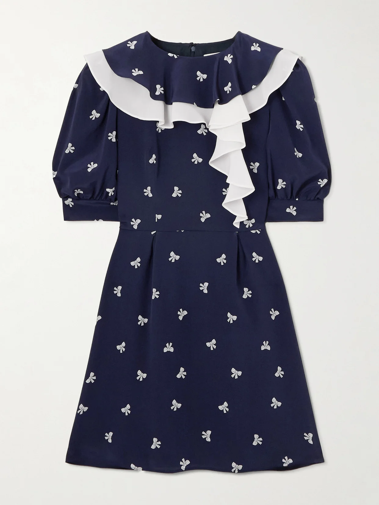 Ruffled Pleated Printed Silk Mini Dress - 1