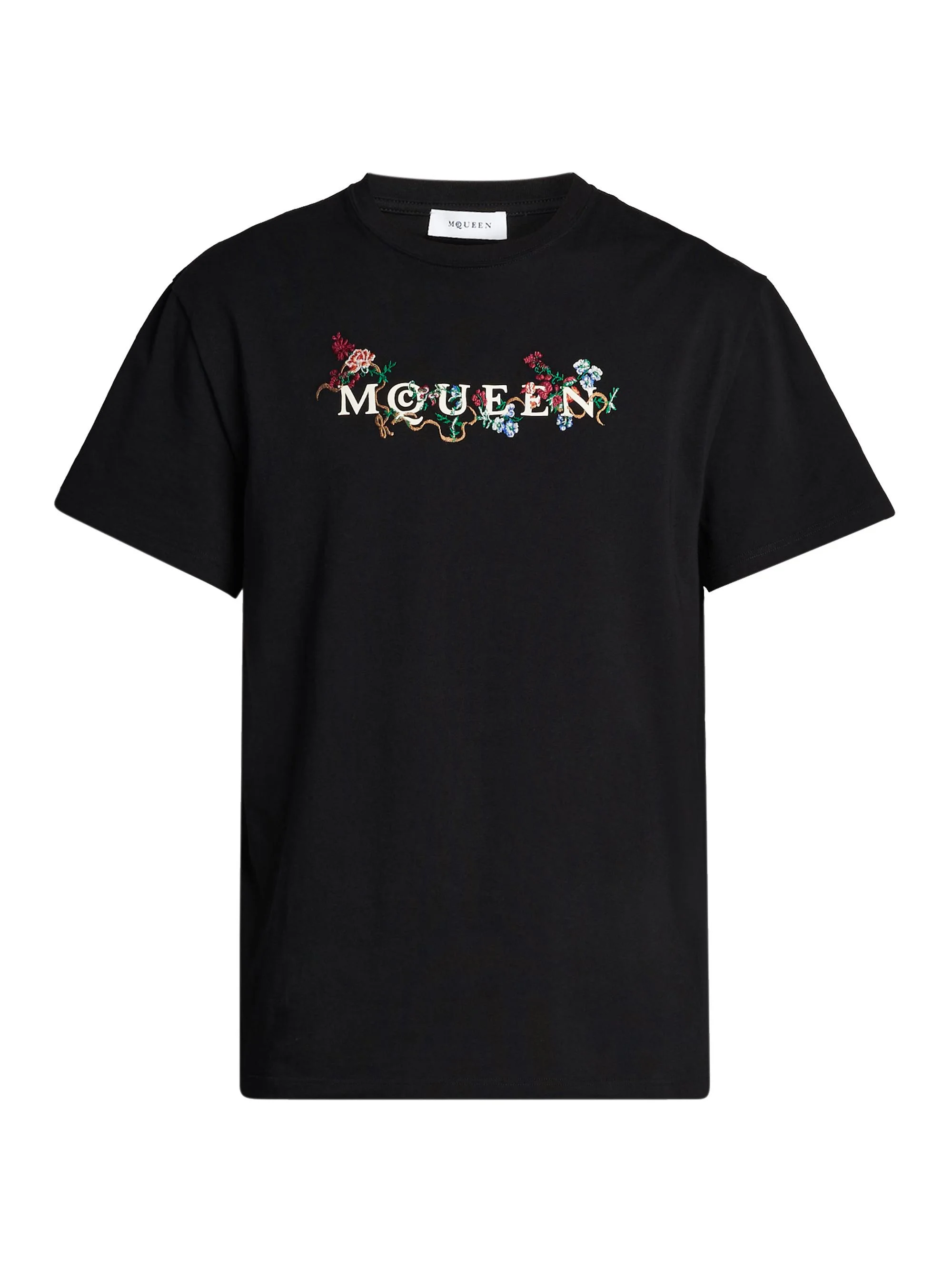 Men's Floral-Embroidered Logo Crewneck T-Shirt - Black Multi Colour - 1