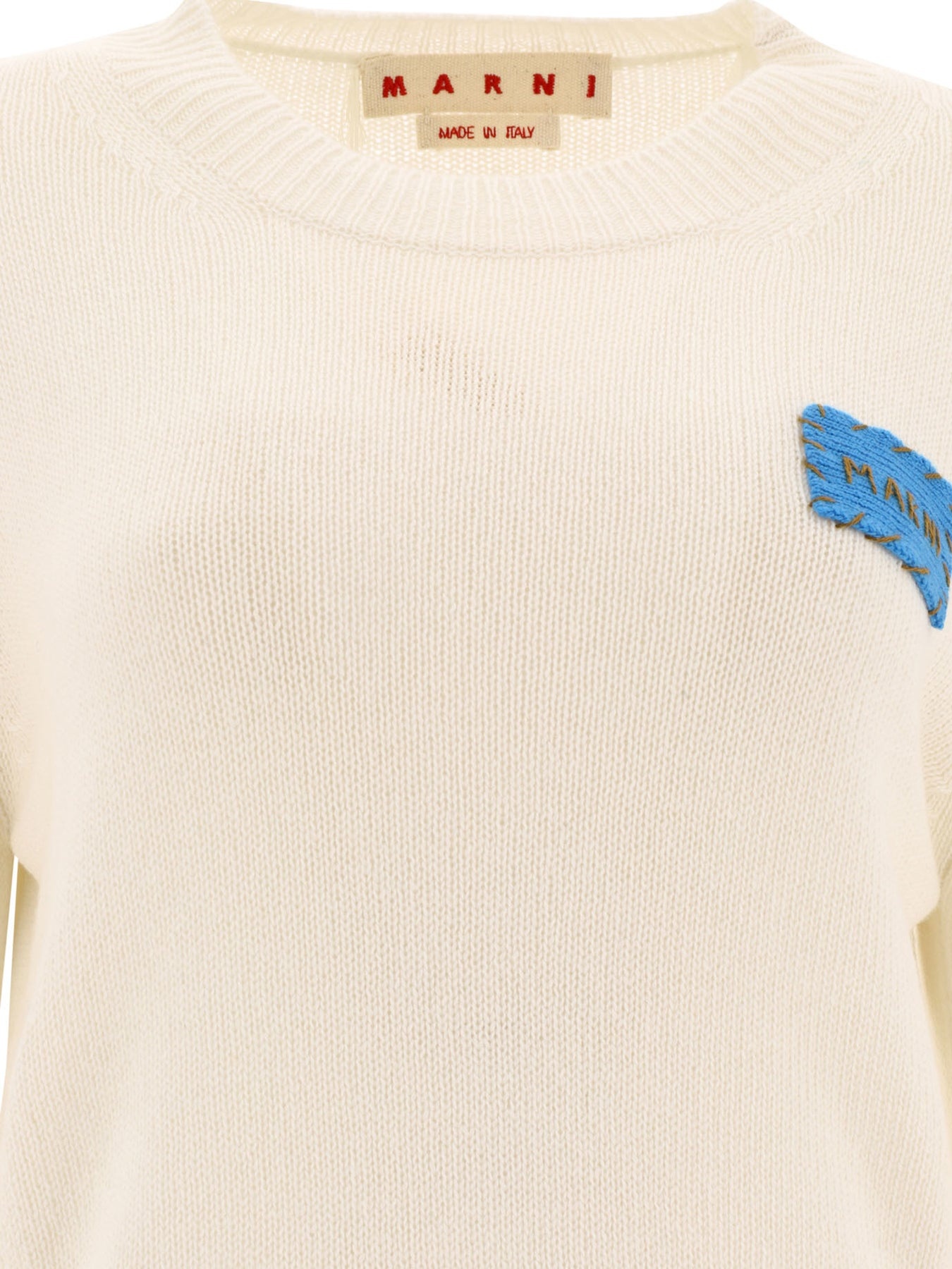 Cashmere Sweater With Patch Knitwear White - 3