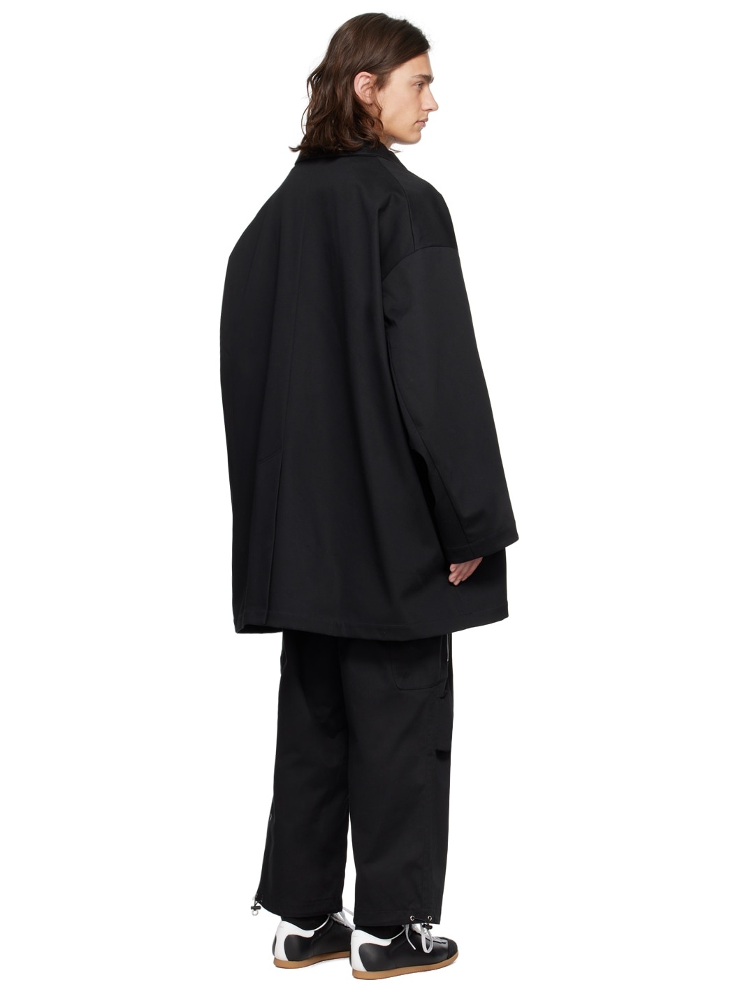 Black Spread Collar Coat - 3