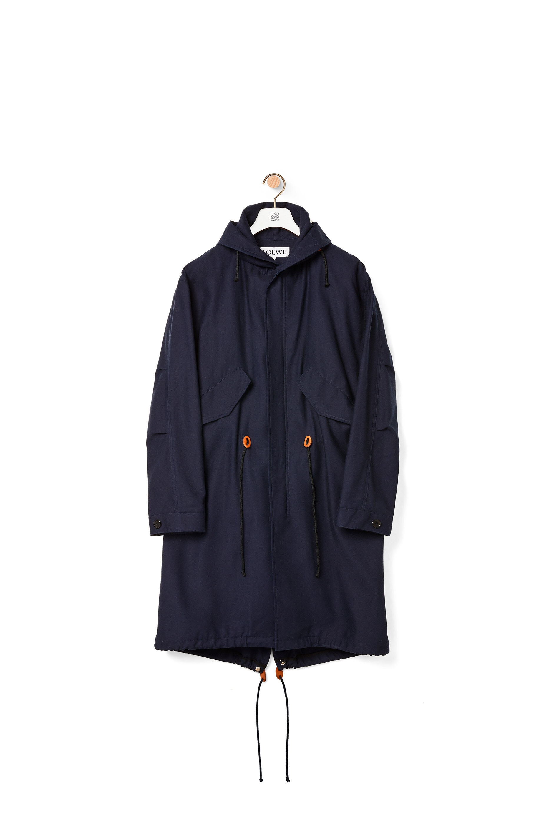 Hooded long parka in cotton and acetate - 1