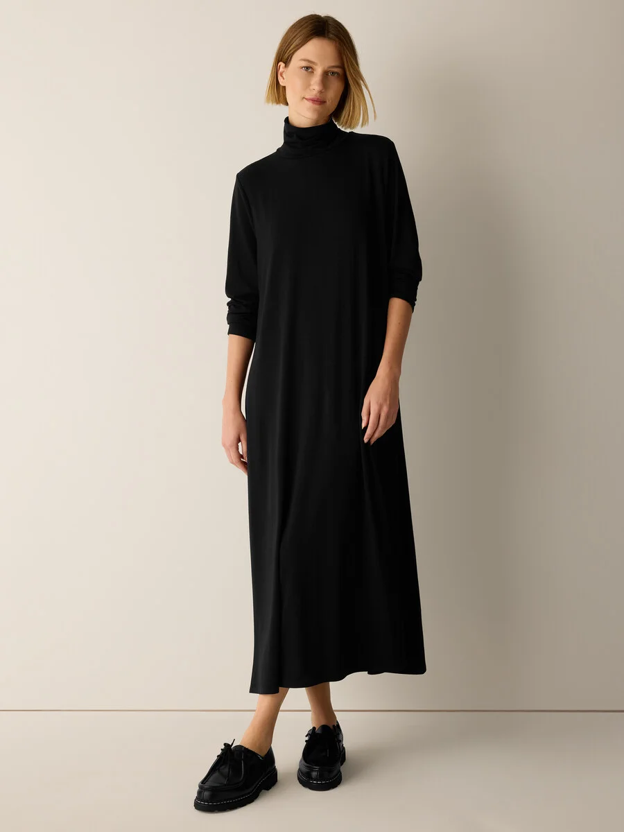 Stretch Jersey Knit Turtleneck Dress - 1