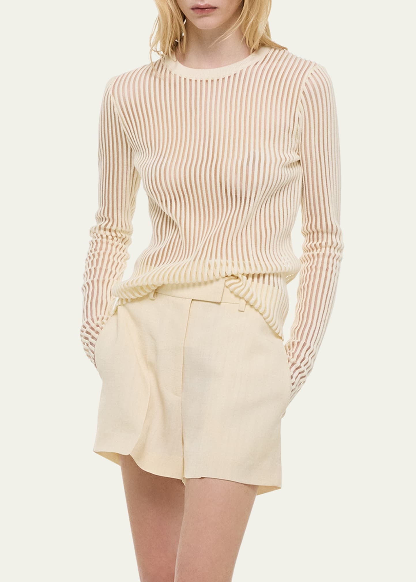 Sheer Stripe Crewneck Top - 4