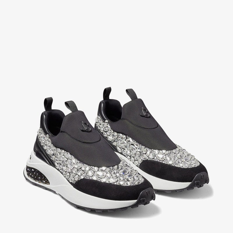 Memphis/F Black Mix Neoprene and Leather Low Top Trainers with Crystal Embellishment 3