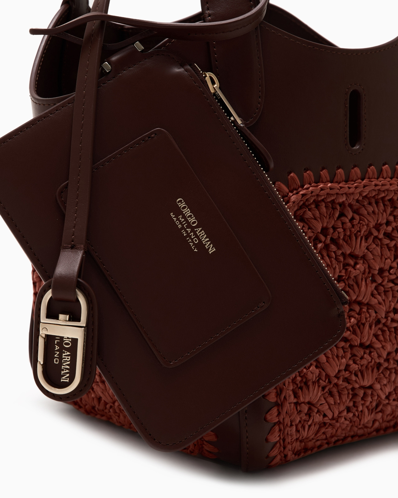 SMALL HANDBAG IN LEATHER AND FAN-STITCH RAFFIA - 5