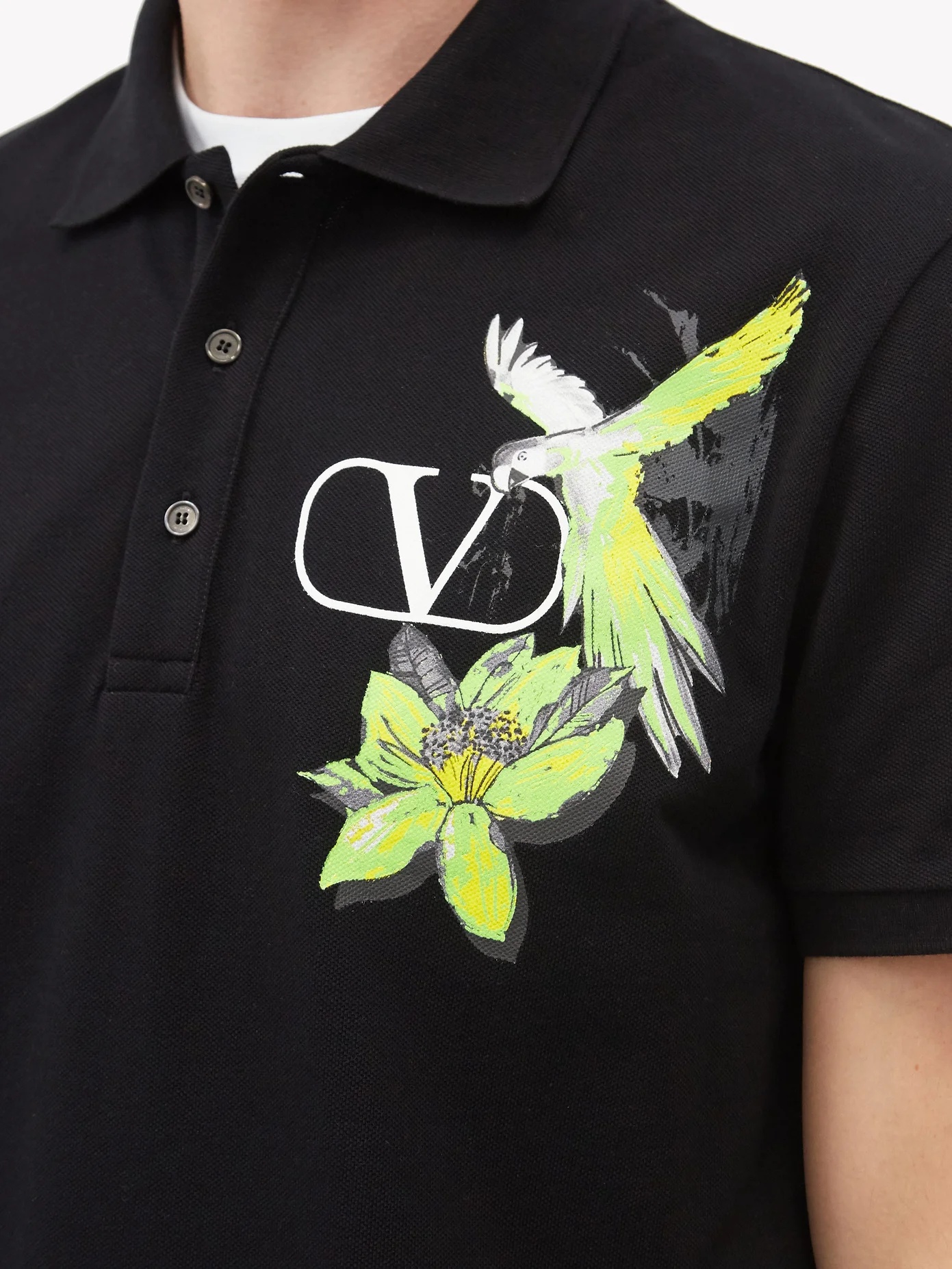 Parrot-print cotton-jersey polo shirt - 3