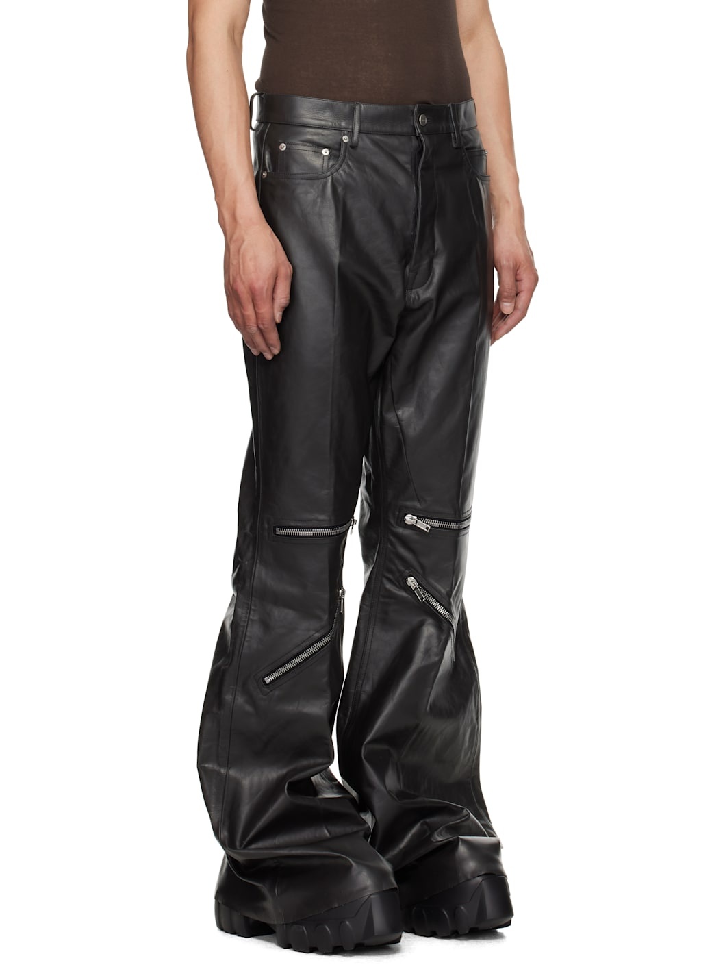 Black Hollywood Bolan Cargo Leather Pants - 2