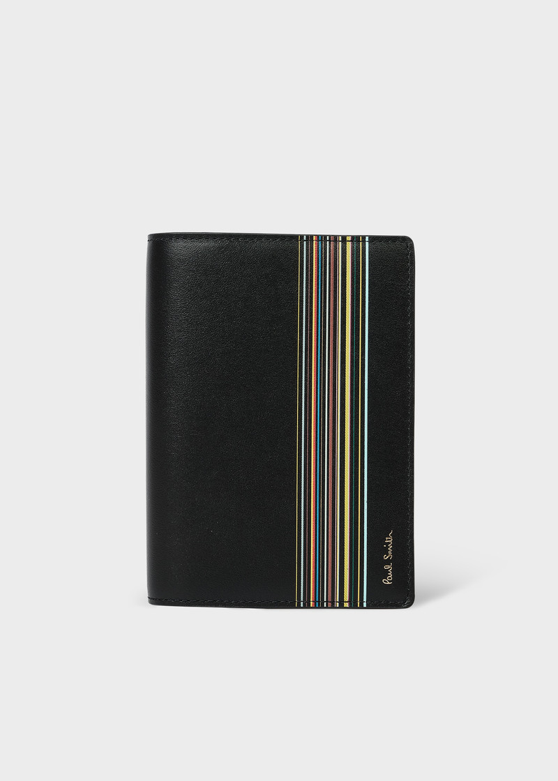Black Leather 'Signature Stripe Block' Passport Holder 1