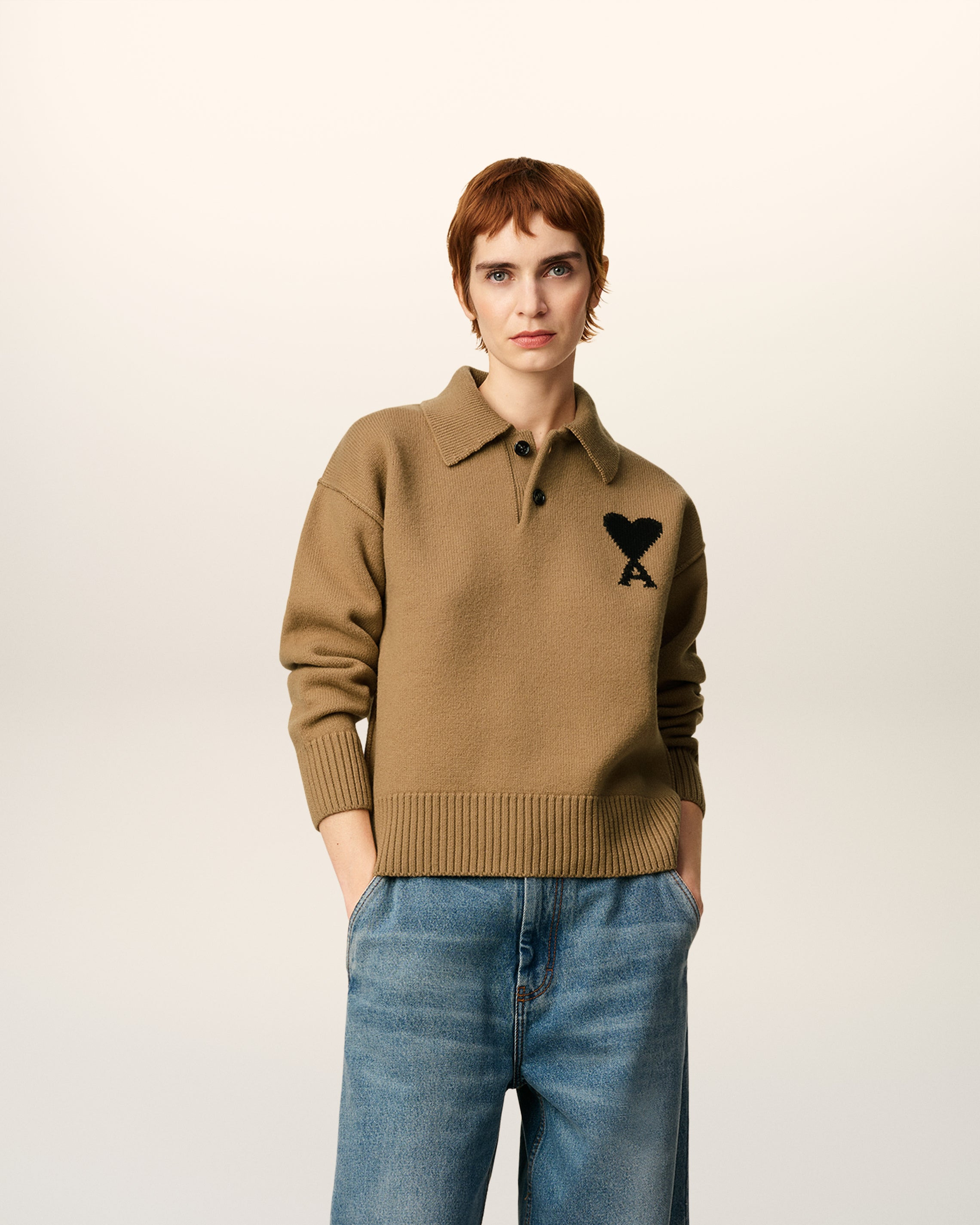 BROWN WOOL AMI DE COEUR POLO - 2