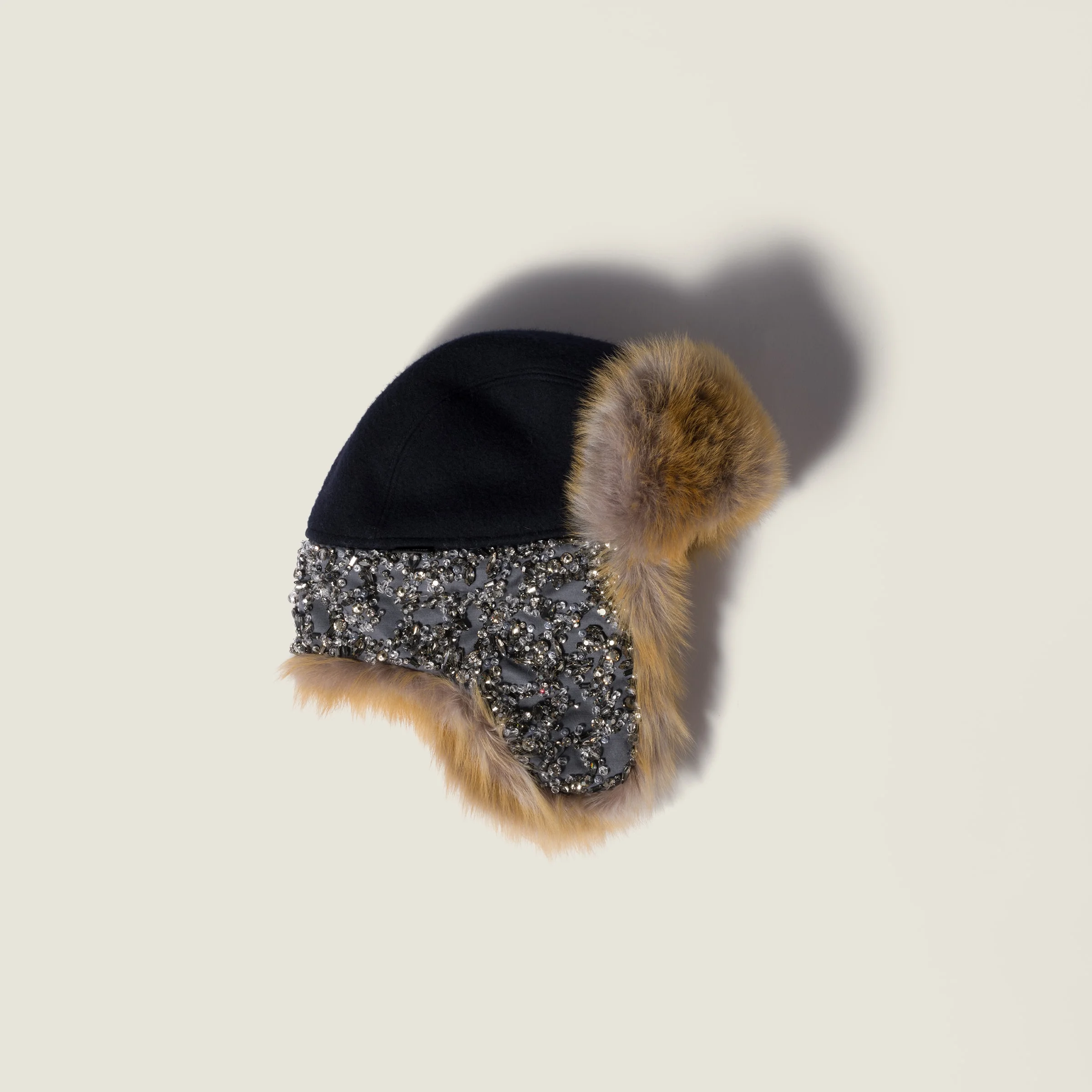 Embroidered wool and shearling hat - 1