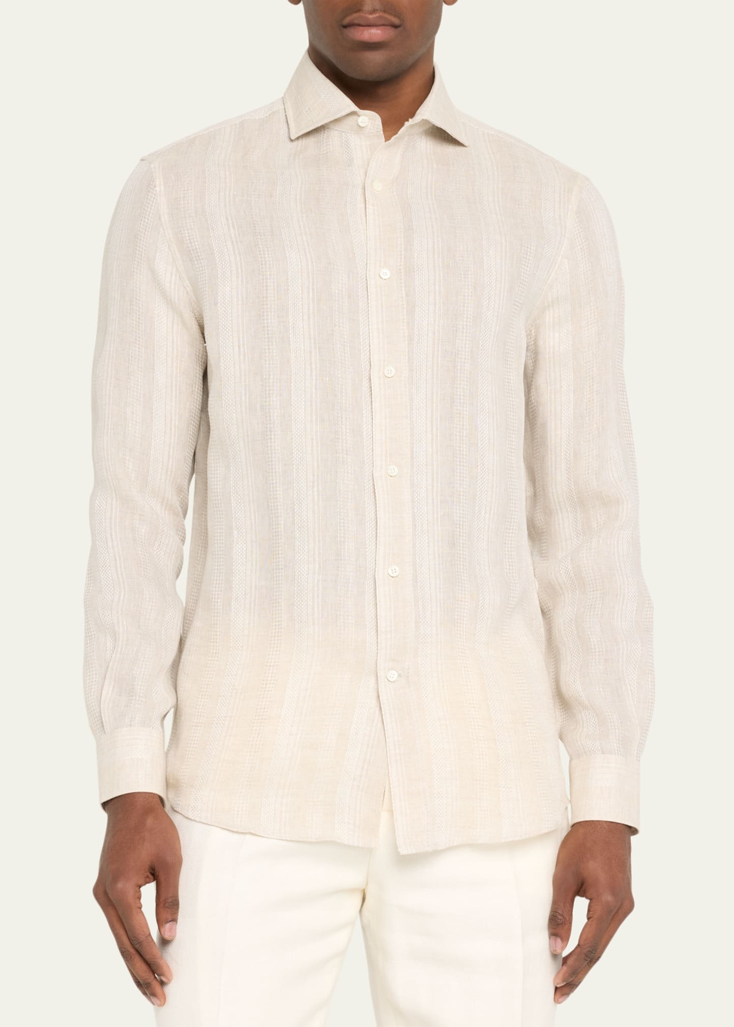 Men's Linen Stripe Casual Button-Down Shirt - 4