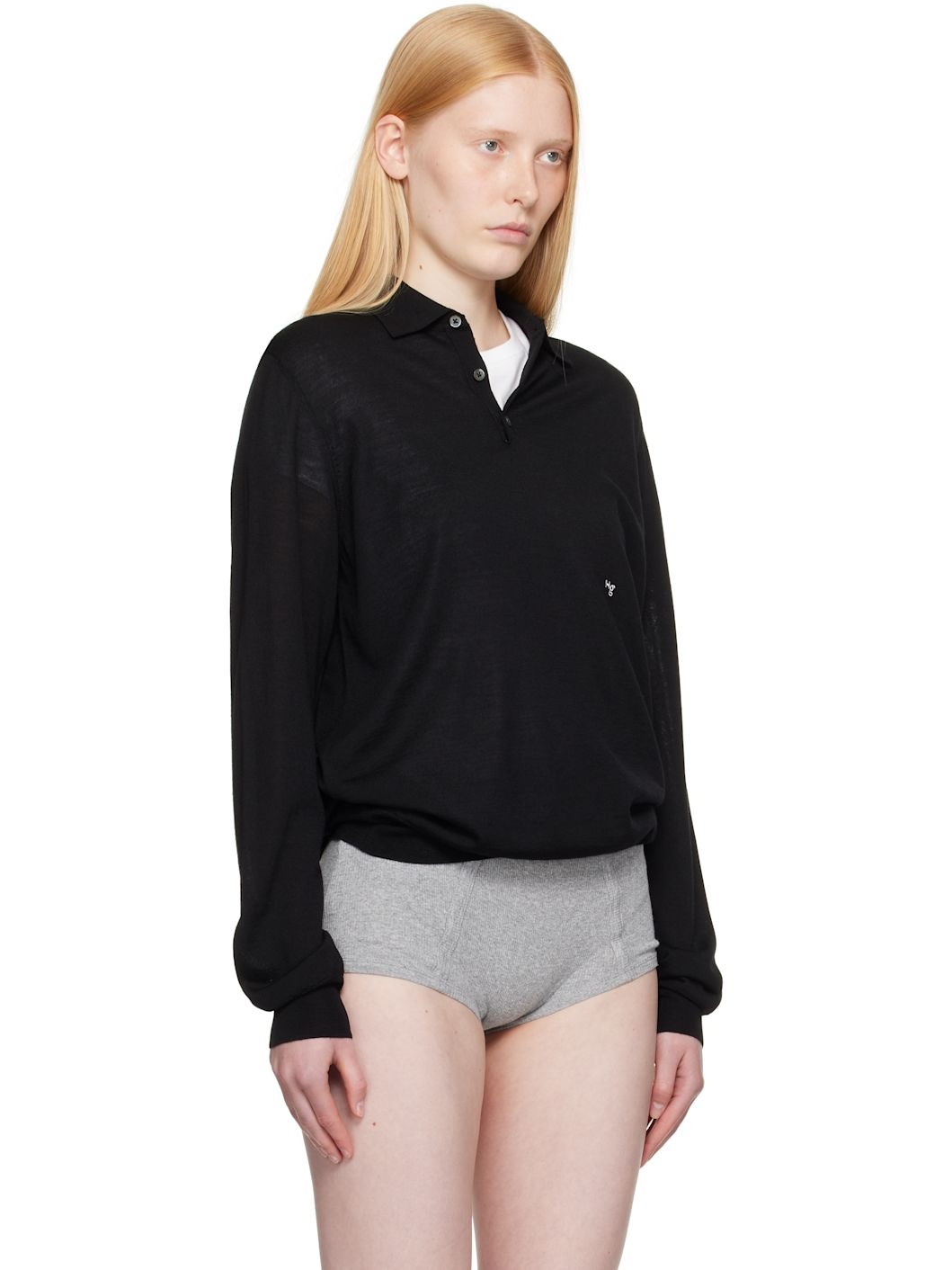 Black Knit Polo - 2