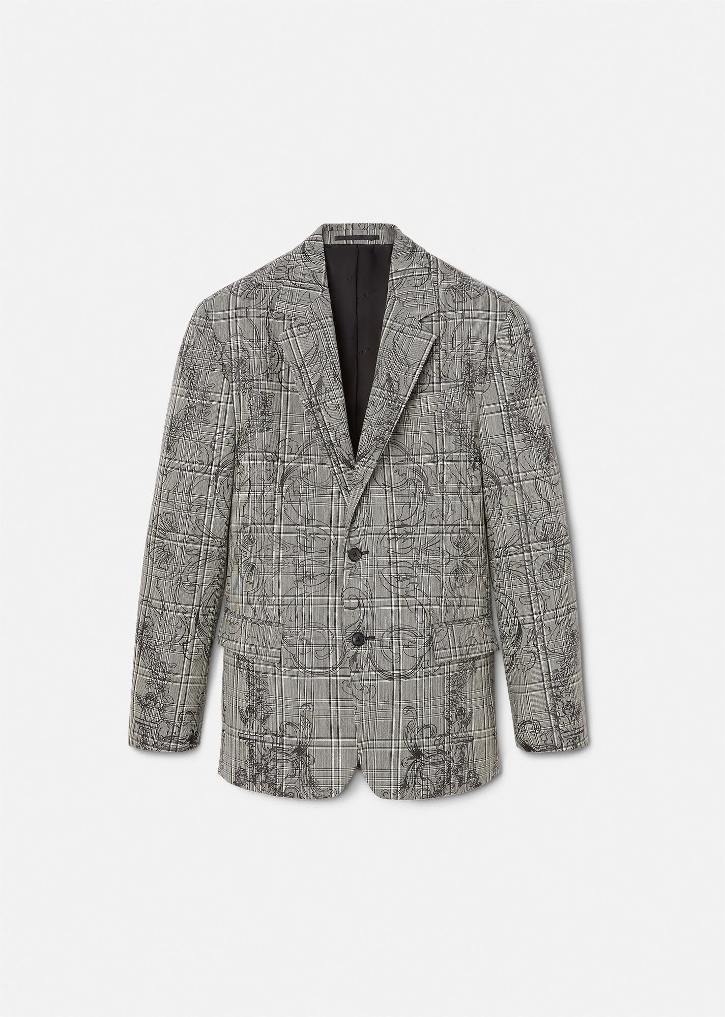 Silver Baroque Checked Wool Blazer - 1