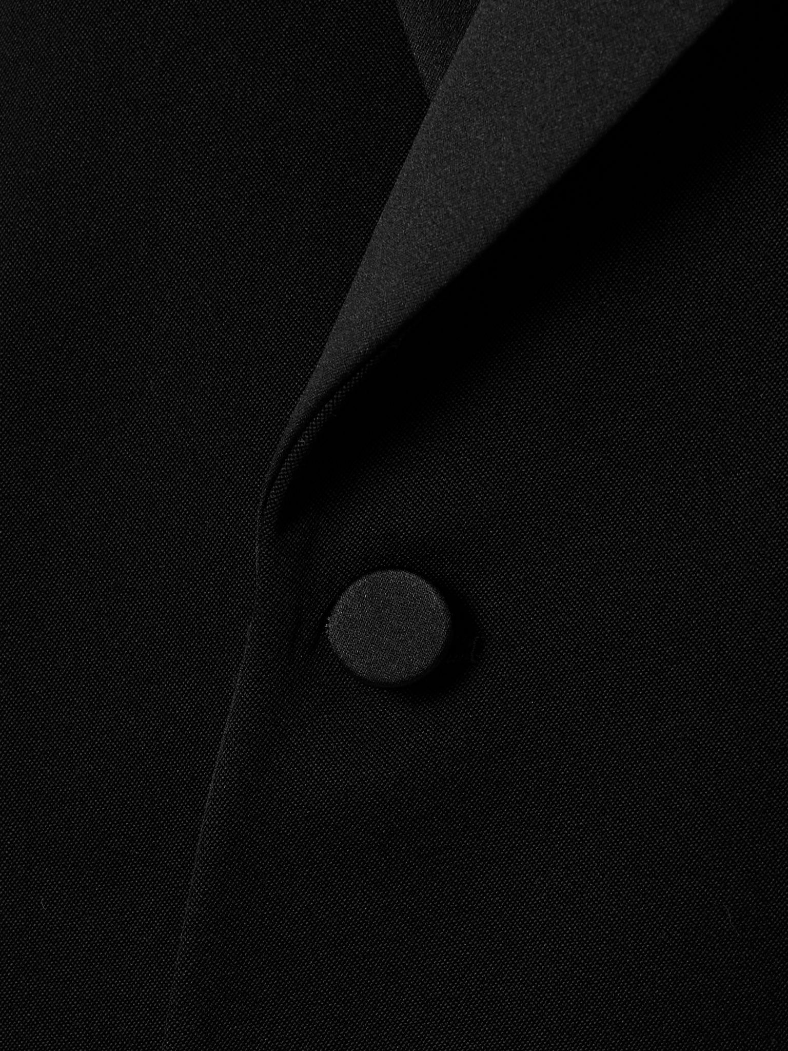 Satin-trimmed wool blazer Black - 5