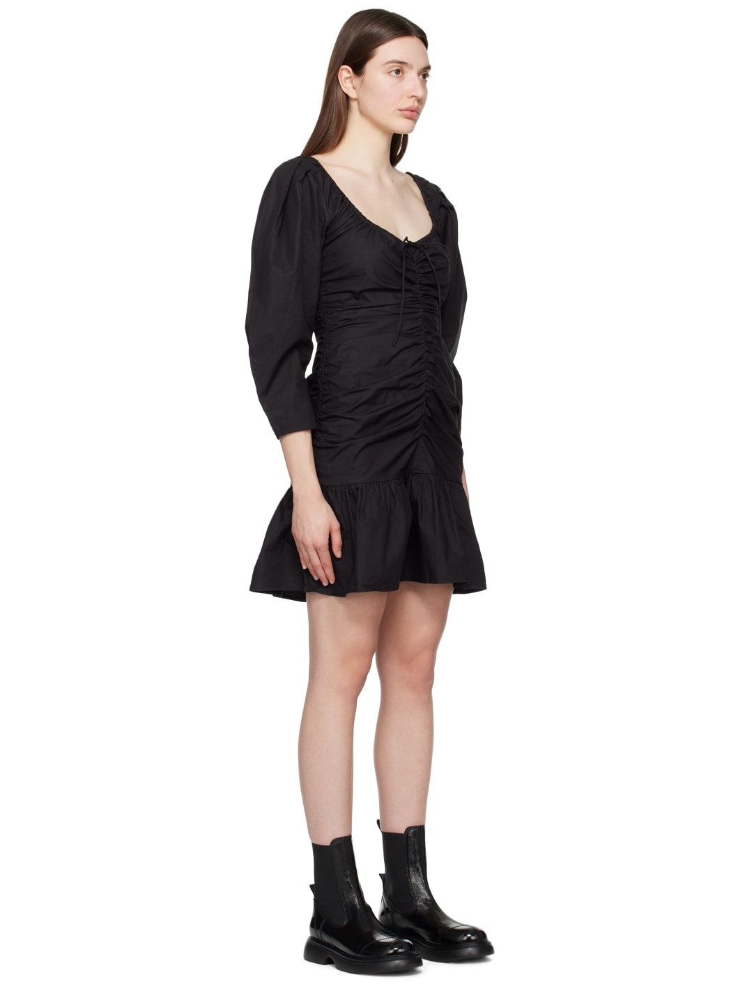 Black Gathered Minidress - 2