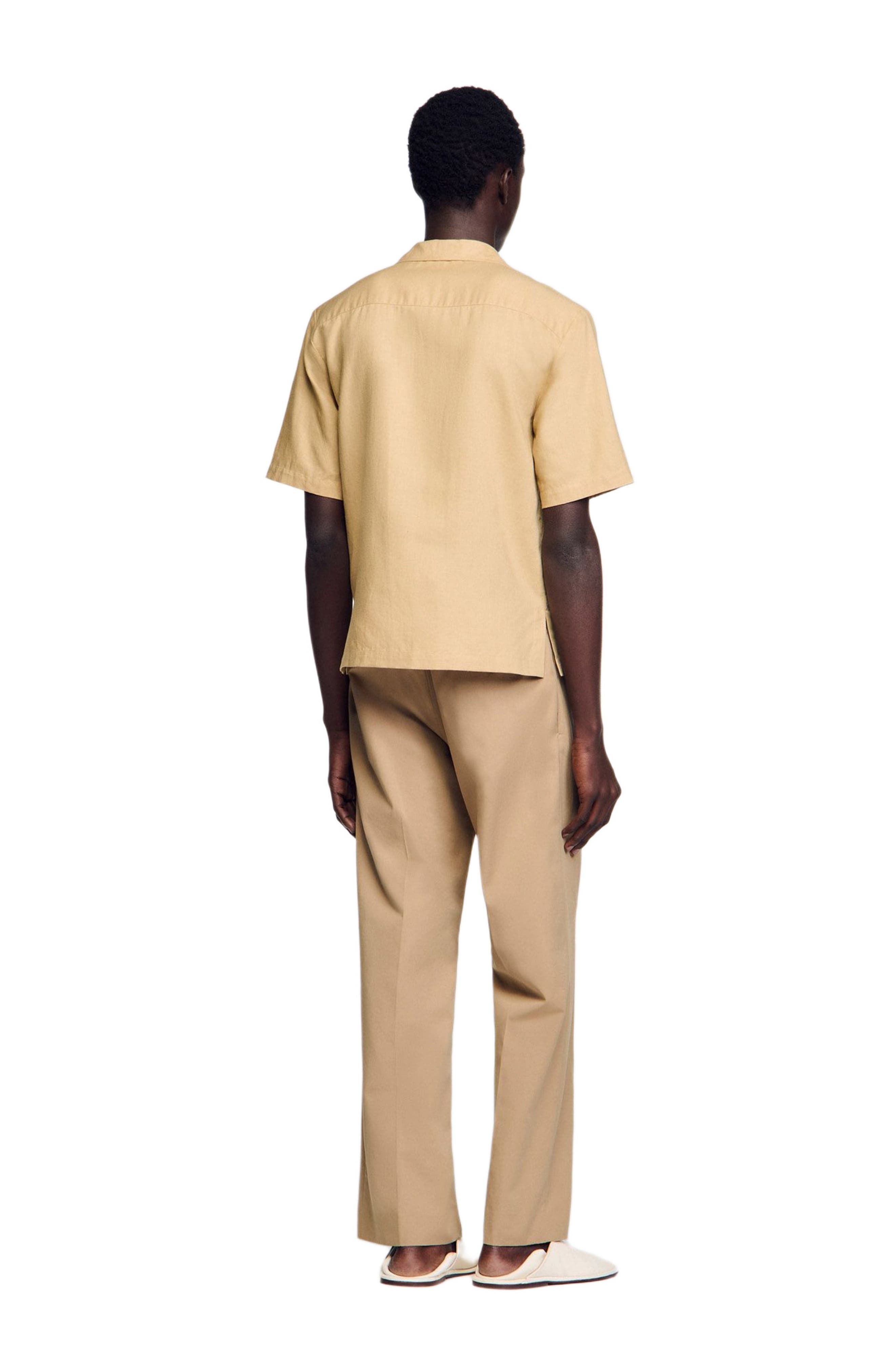 SANDRO Cotton and linen shirt in Nut at Nordstrom - 2