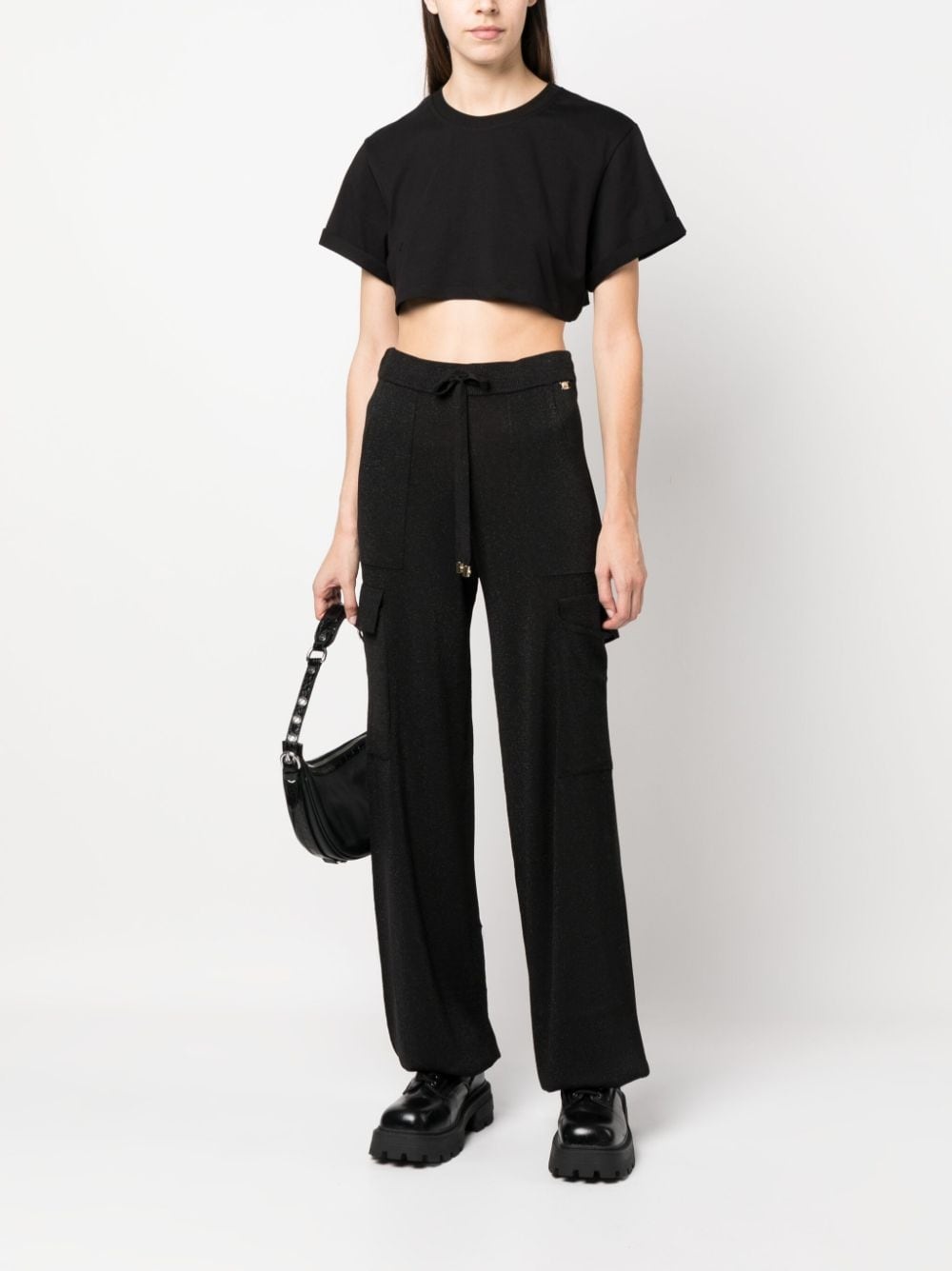 metallic-threading high-waisted trousers - 2