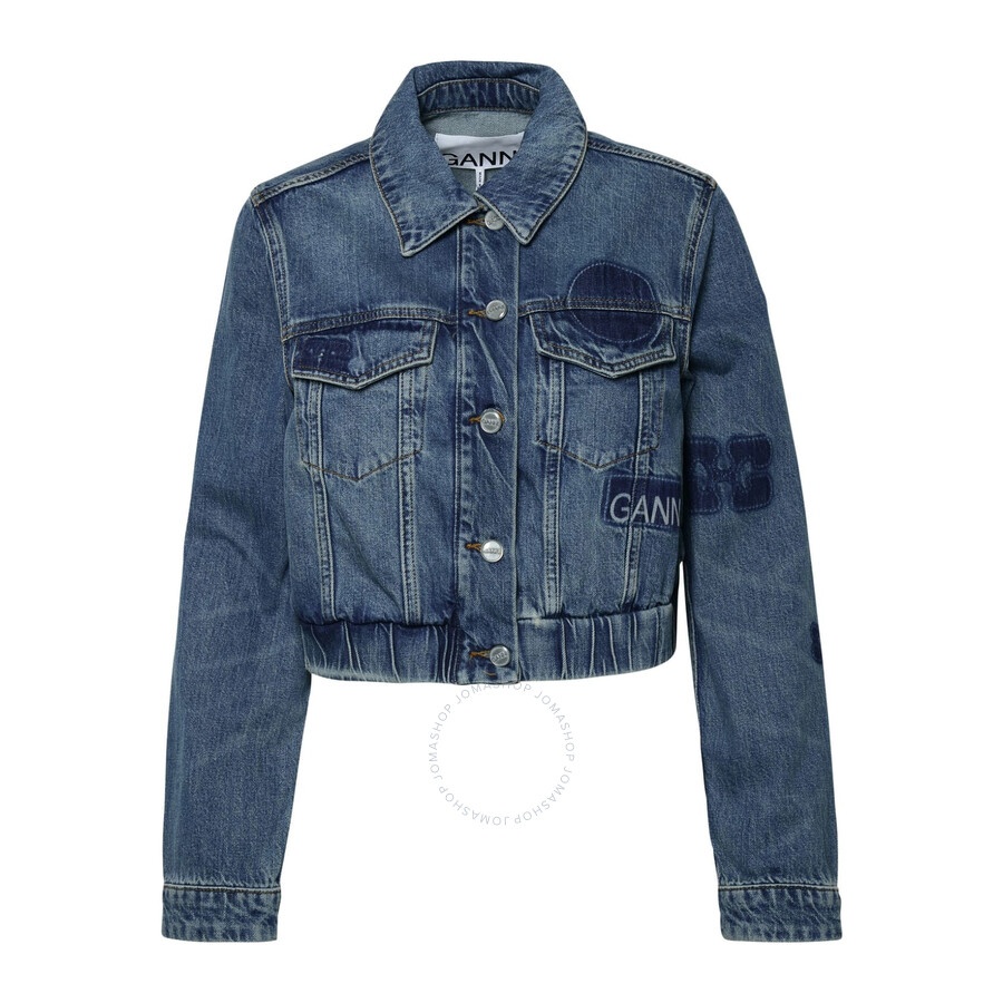 GANNI Ganni Tint Wash Patch Denim Bomber Jacket | jomashop