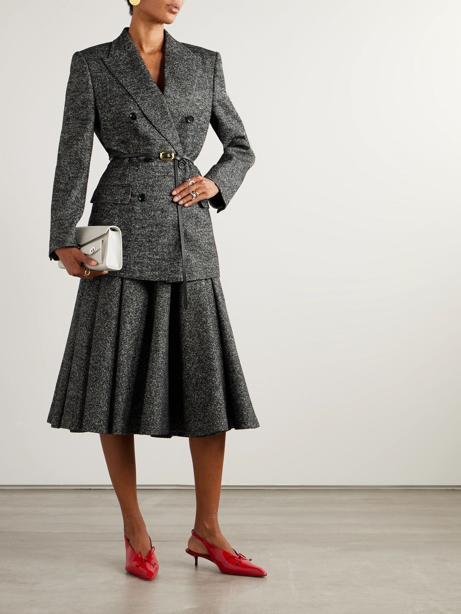Double-breasted herringbone wool-blend blazer Gray - 2