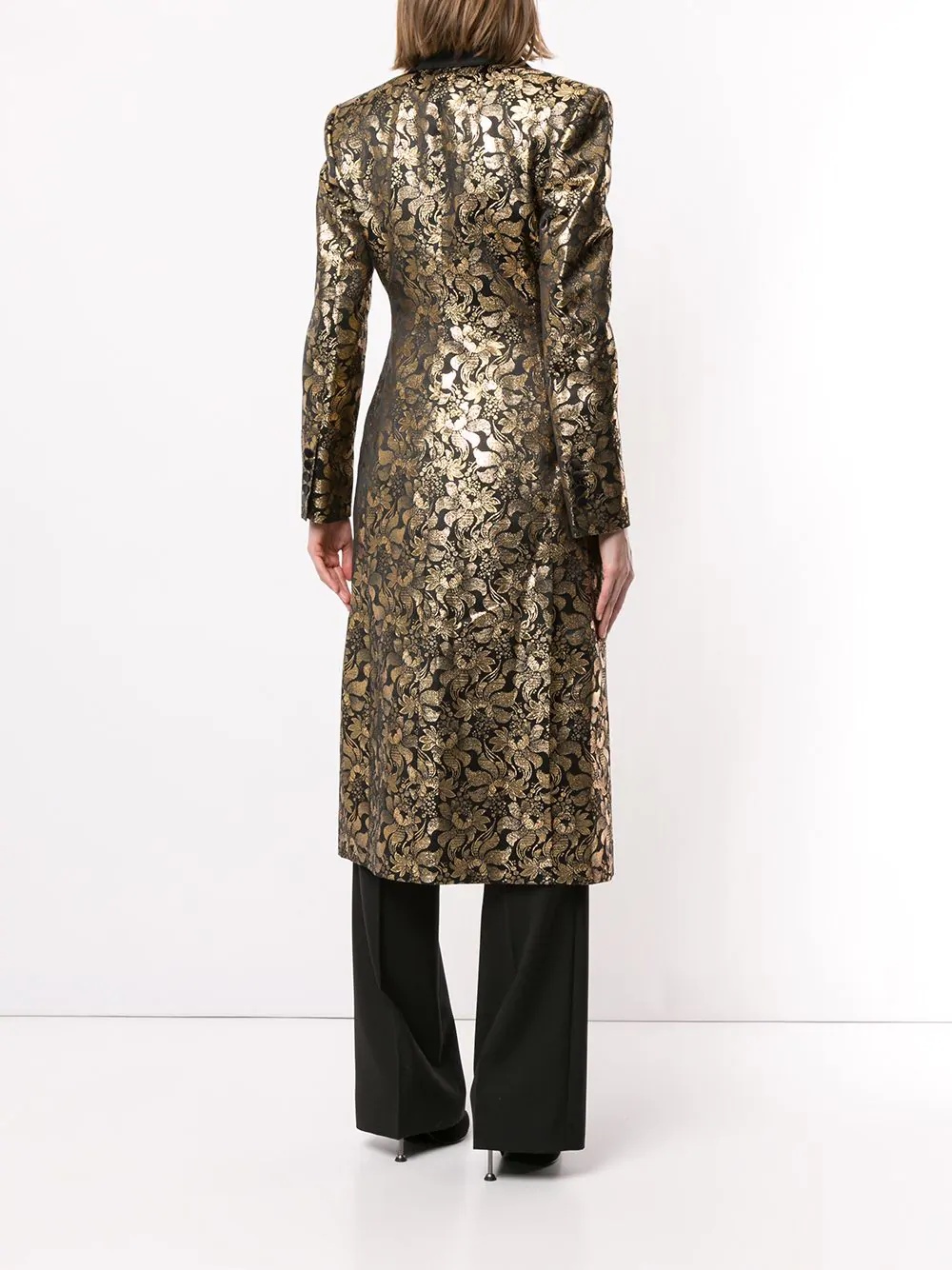 double-breasted foil jacquard coat - 4