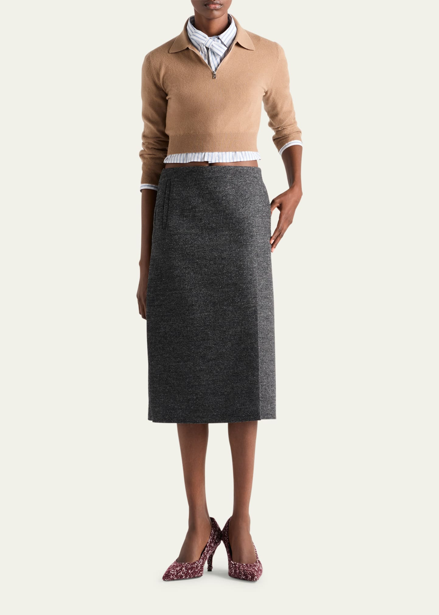 Cashmere Quarter-Zip Crop Sweater - 2