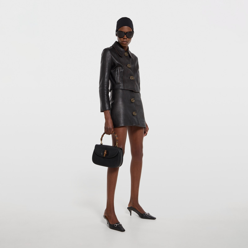 GUCCI Leather with aged effect mini skirt outlook