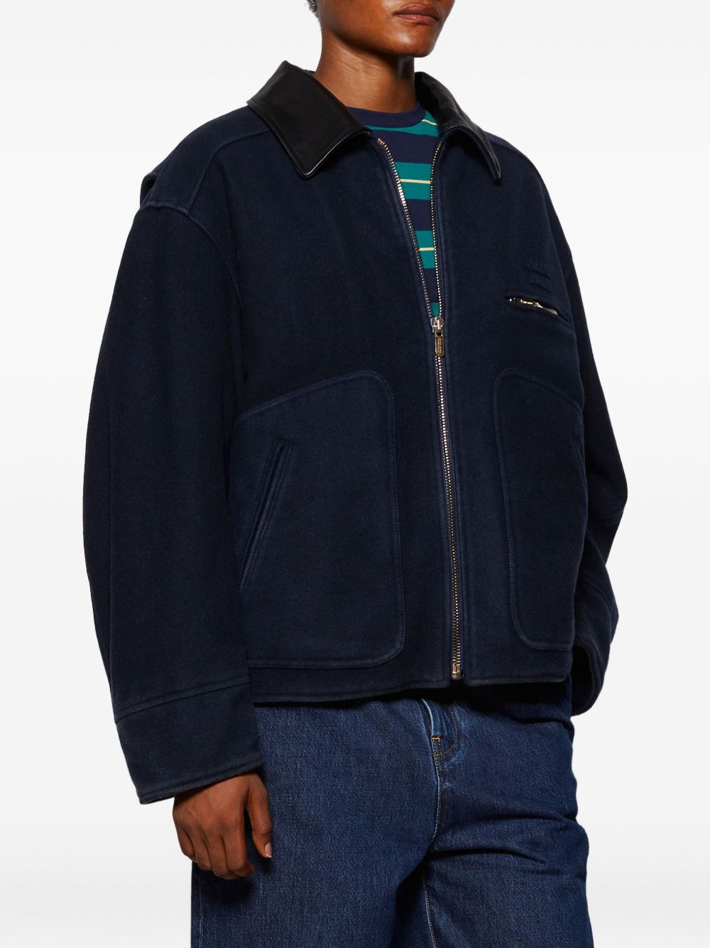 leather-collared padded jacket - 3