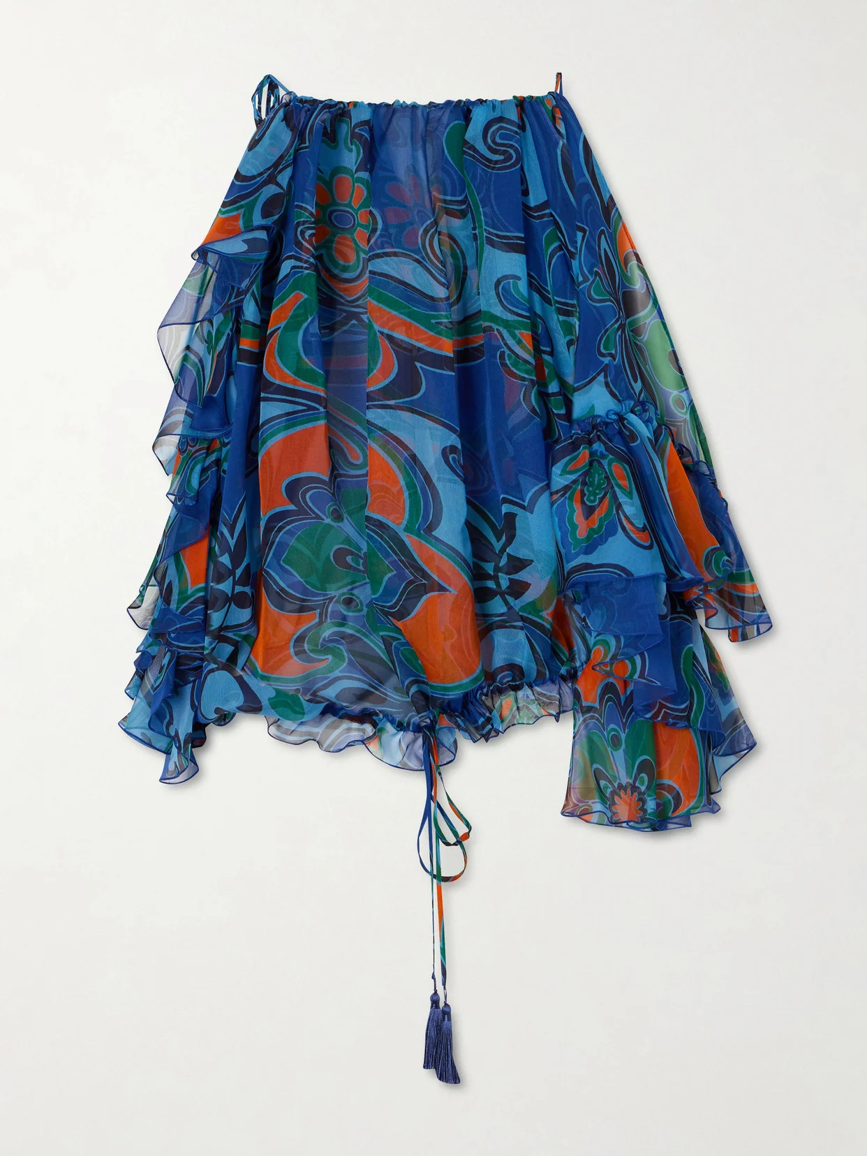 Off-the-shoulder Ruffled Printed Silk-chiffon Blouse - 1