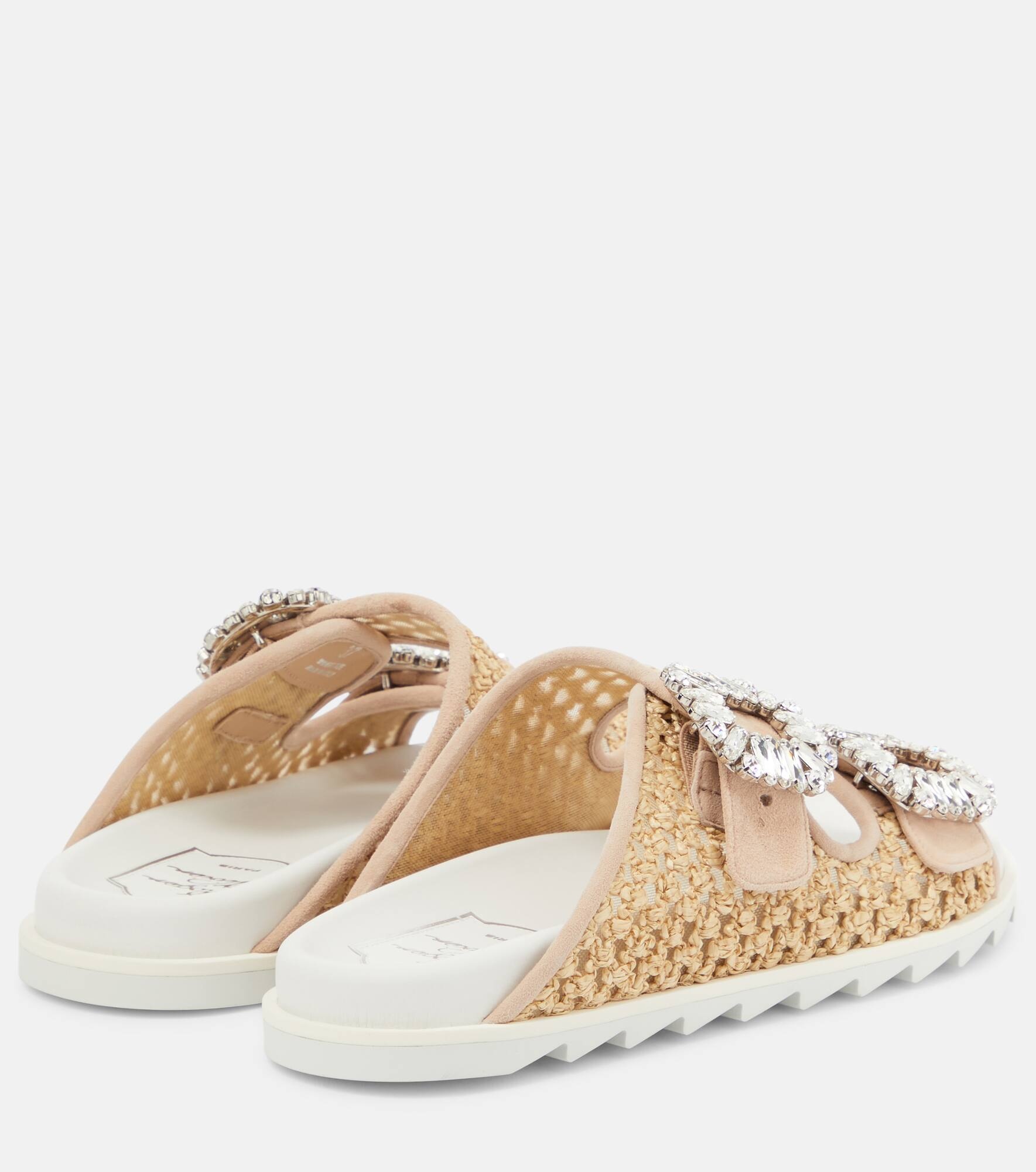 Slidy Viv' leather-trimmed raffia slides - 3