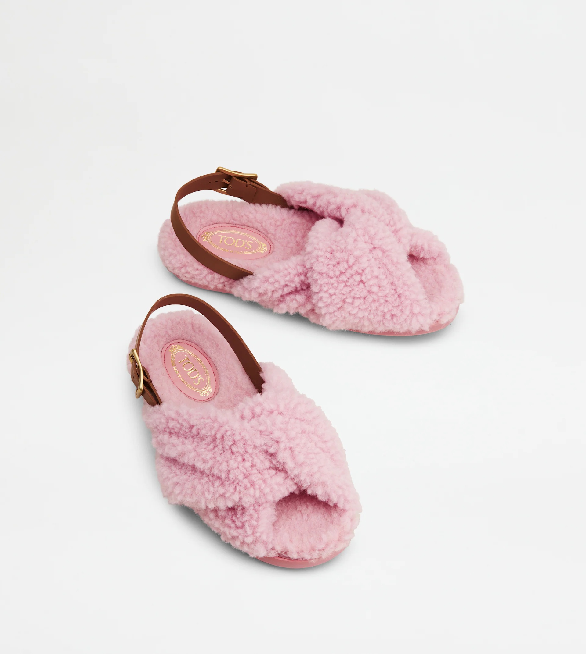 SANDALS IN LEATHER AND WOOL - PINK - 2