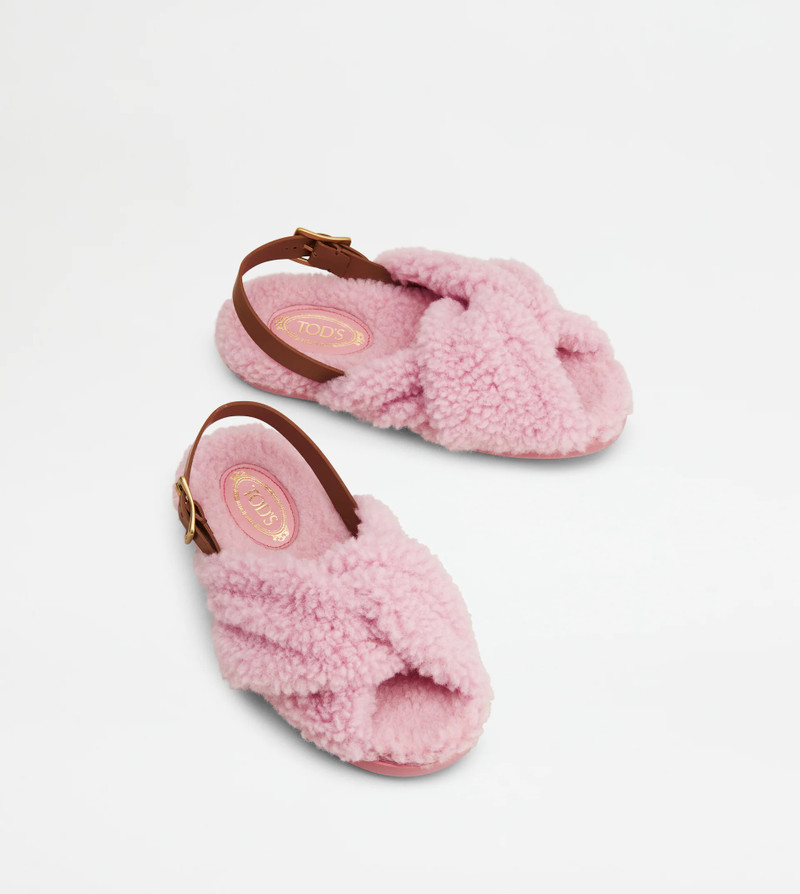 Tod's SANDALS IN LEATHER AND WOOL - PINK outlook
