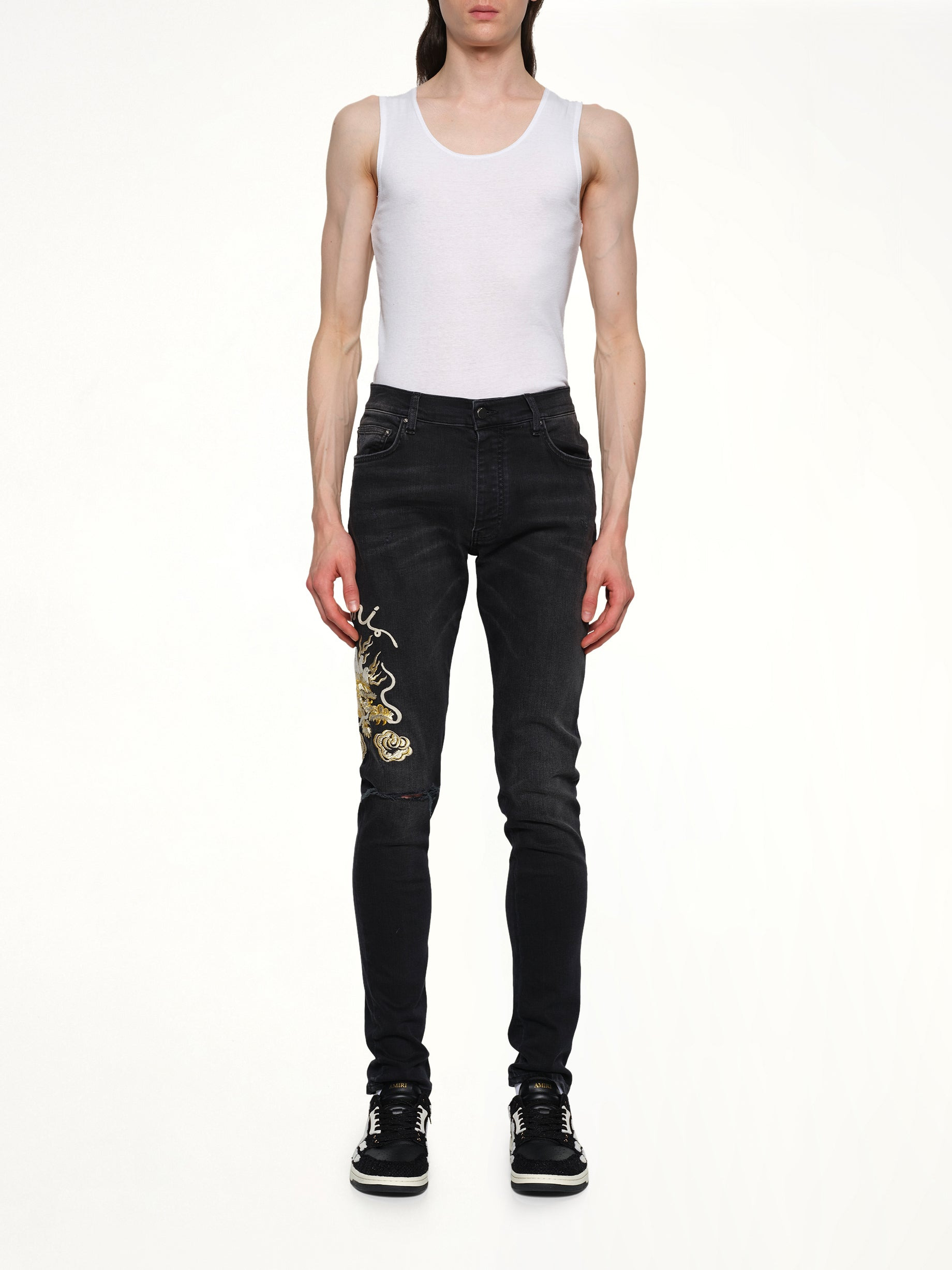 Amiri Dragon Repair Slim Jean in Dust Black - 7