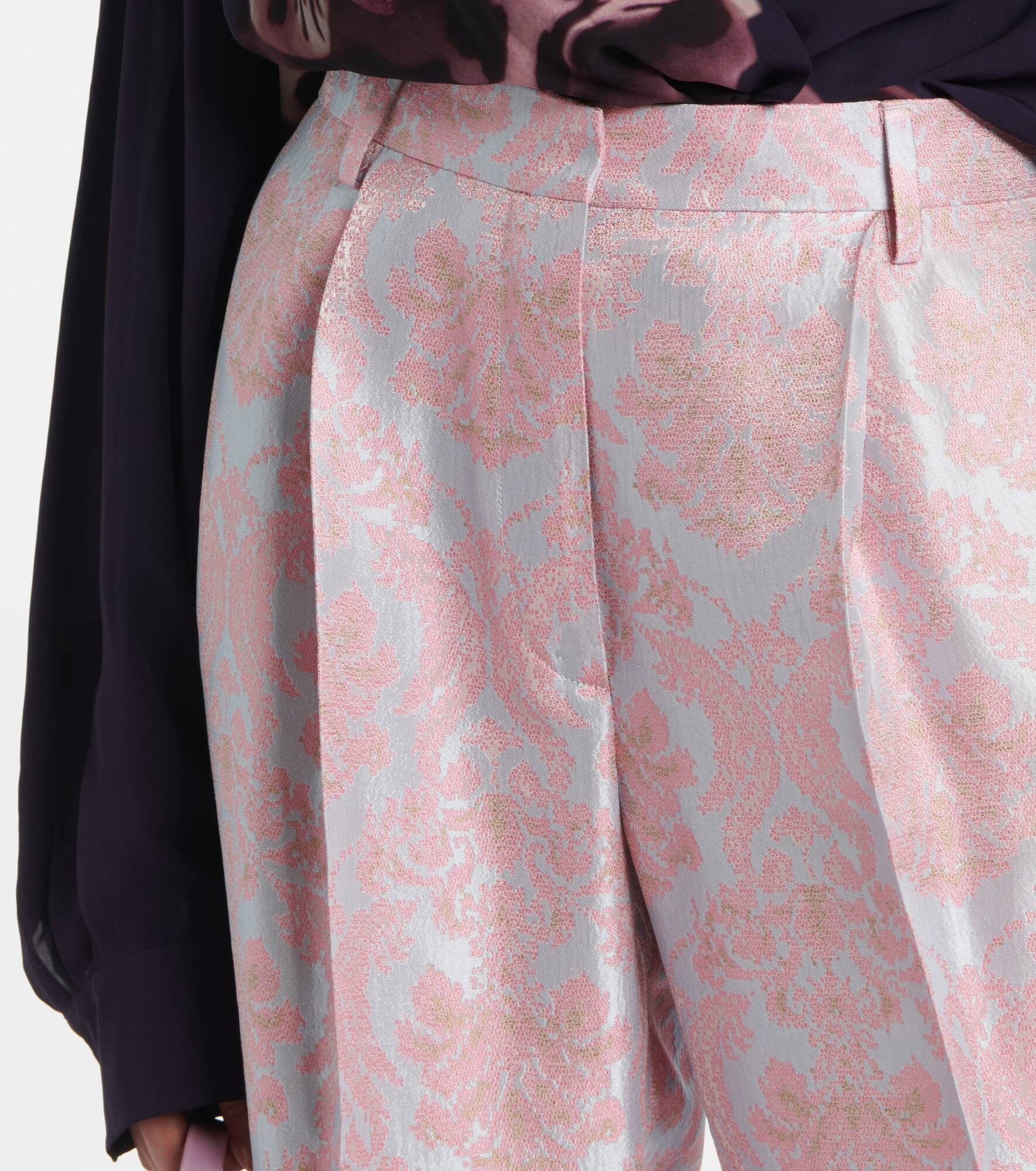 Floral jacquard straight pants - 4