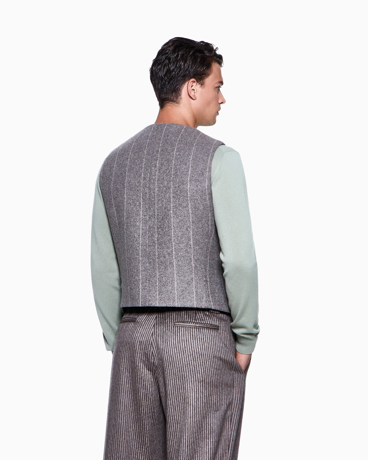 SINGLE-BREASTED WAISTCOAT IN PINSTRIPED ALPACA-BLEND CLOTH - 3