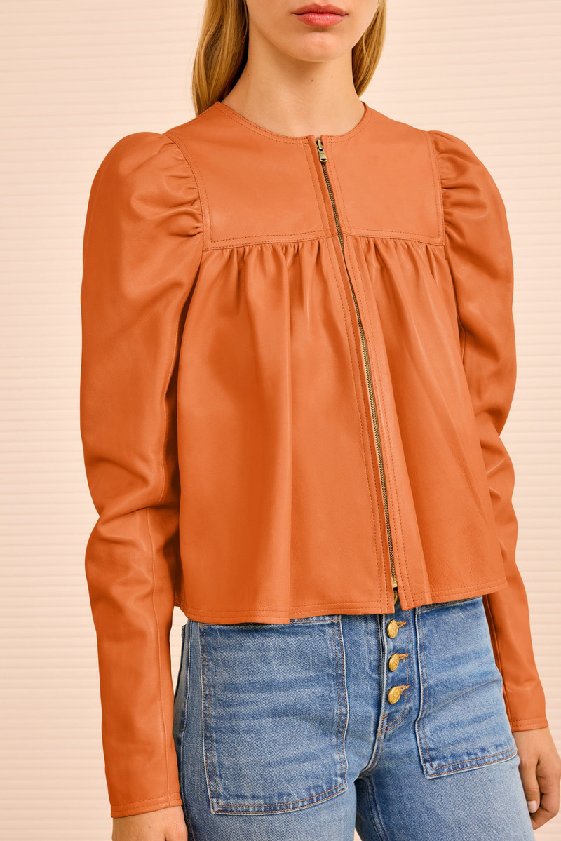 ULLA JOHNSON Anouk Zip Up Leather Jacket outlook