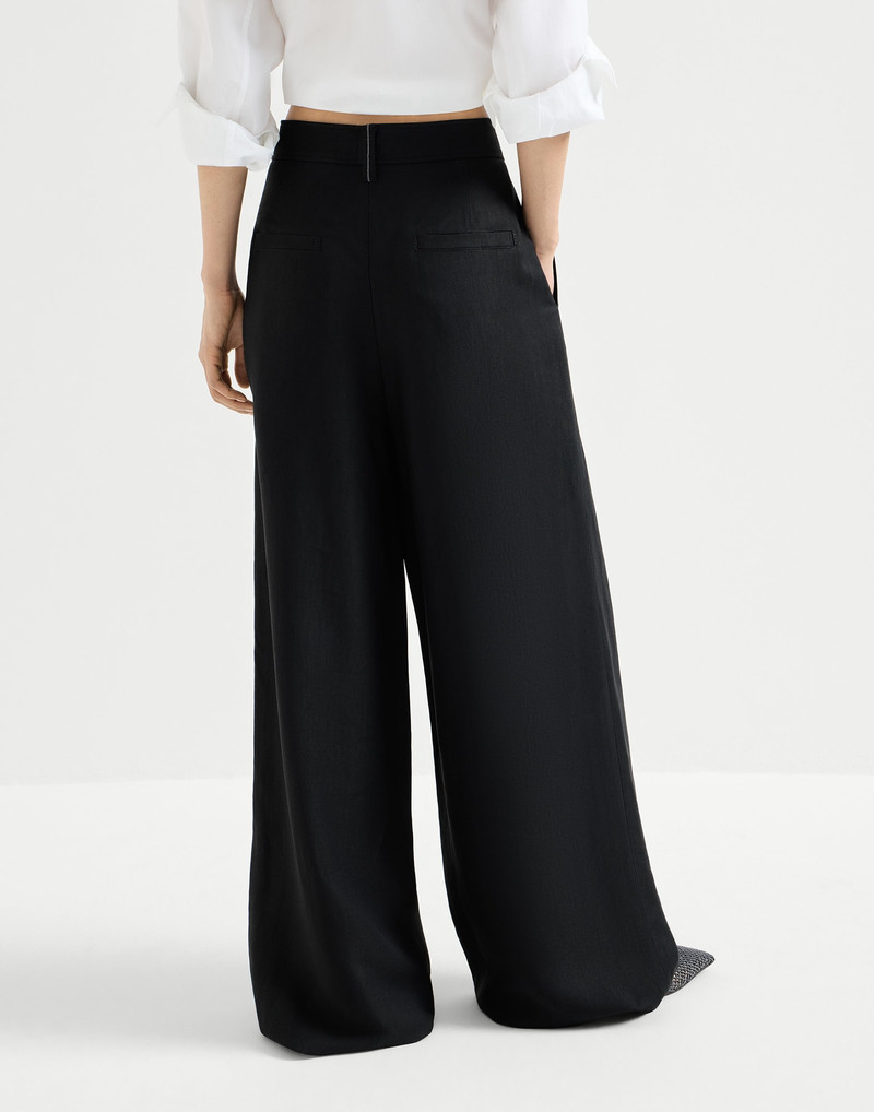 Viscose and linen fluid twill sartorial wrap trousers with monili 3