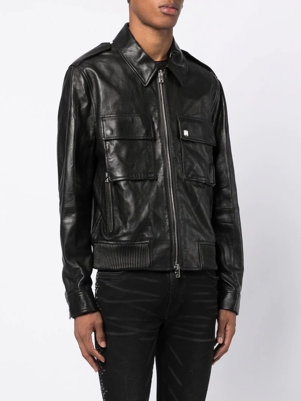 classic-collar leather jacket - 3