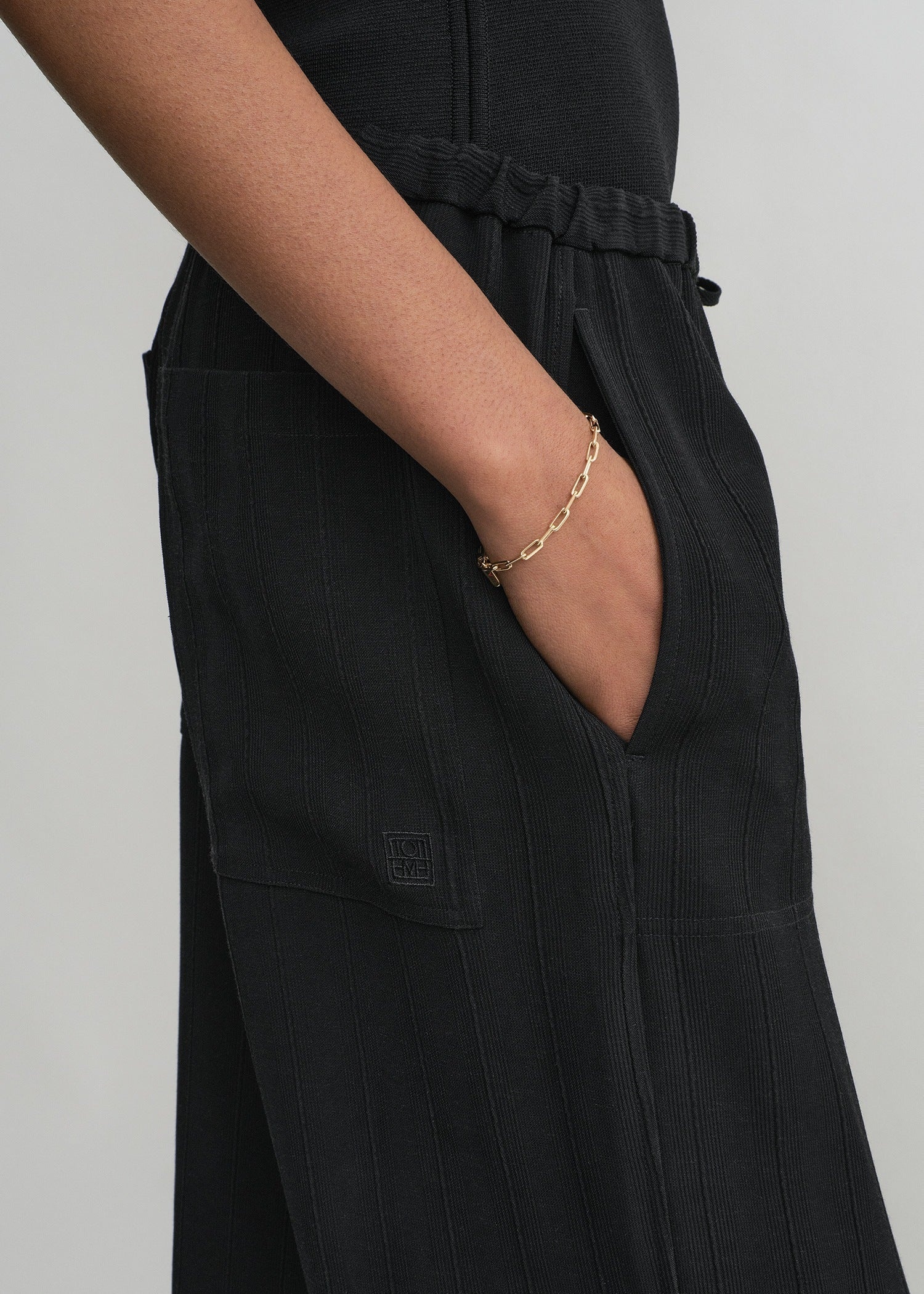 Woven stripe drawstring trousers black - 5
