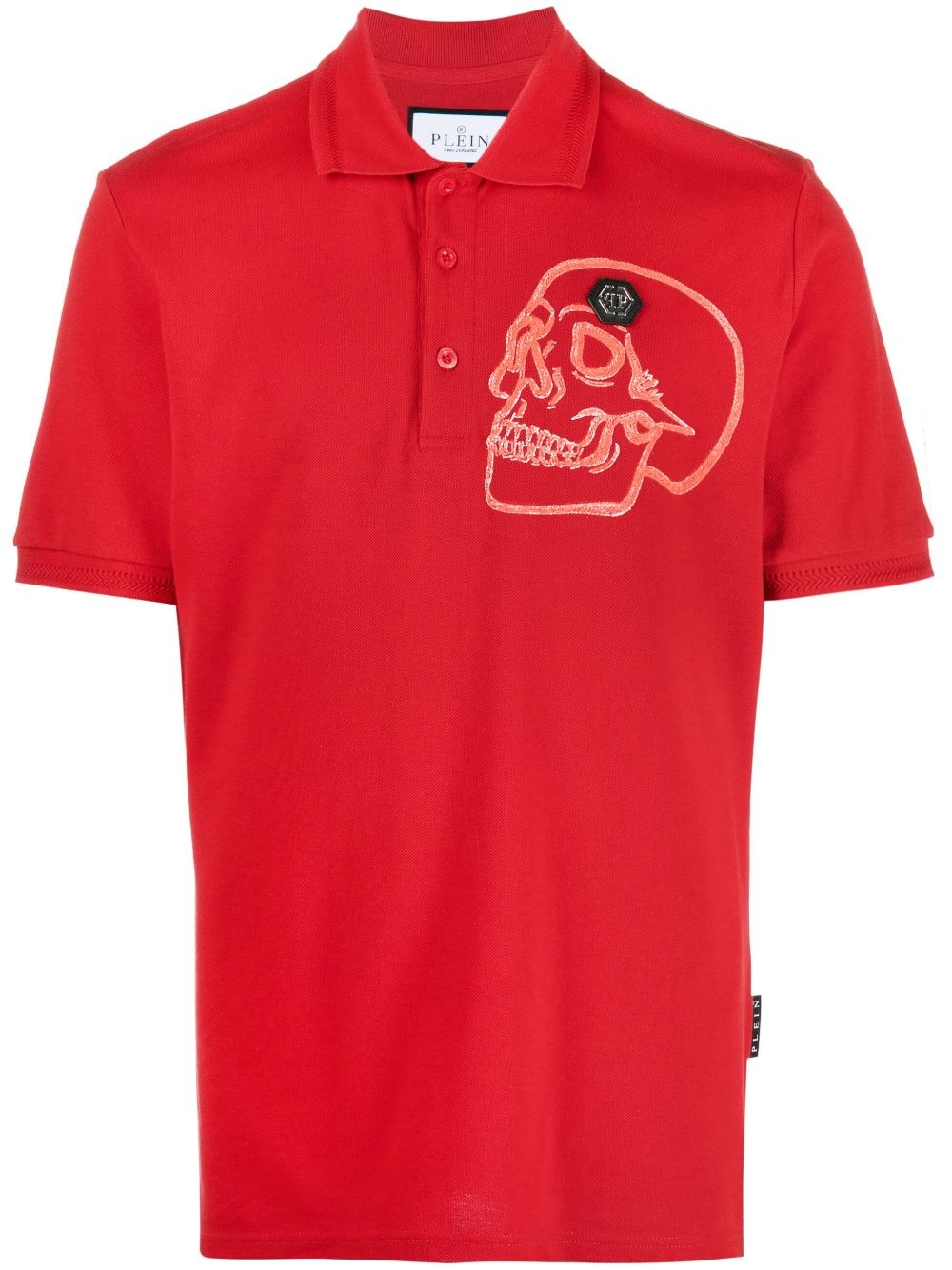 skull-print cotton polo shirt - 1