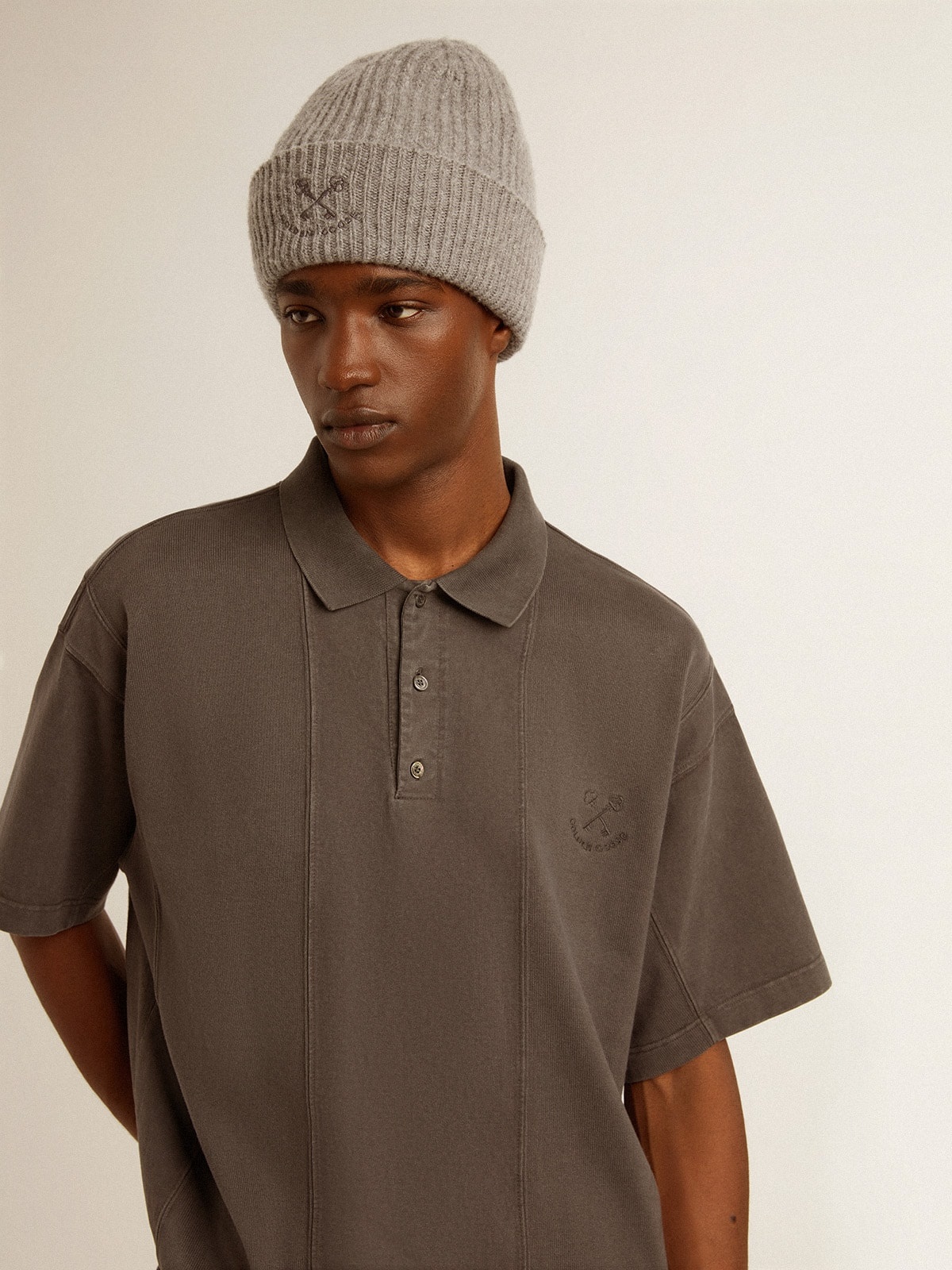 Men's cotton polo shirt in anthracite gray with embroidery - 6