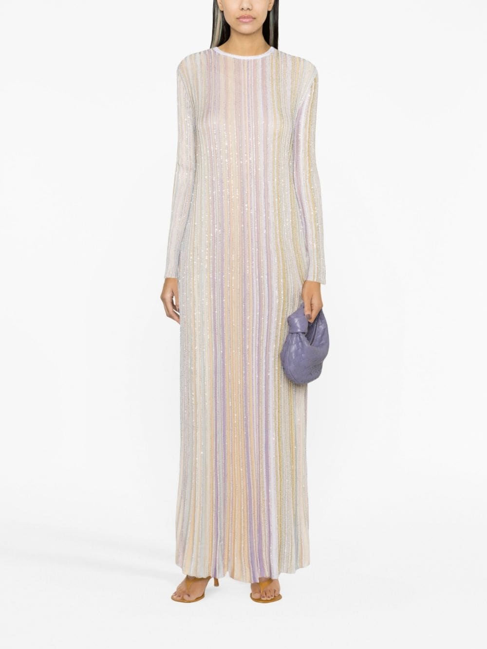 sequin-embellished striped pleated dress - 2