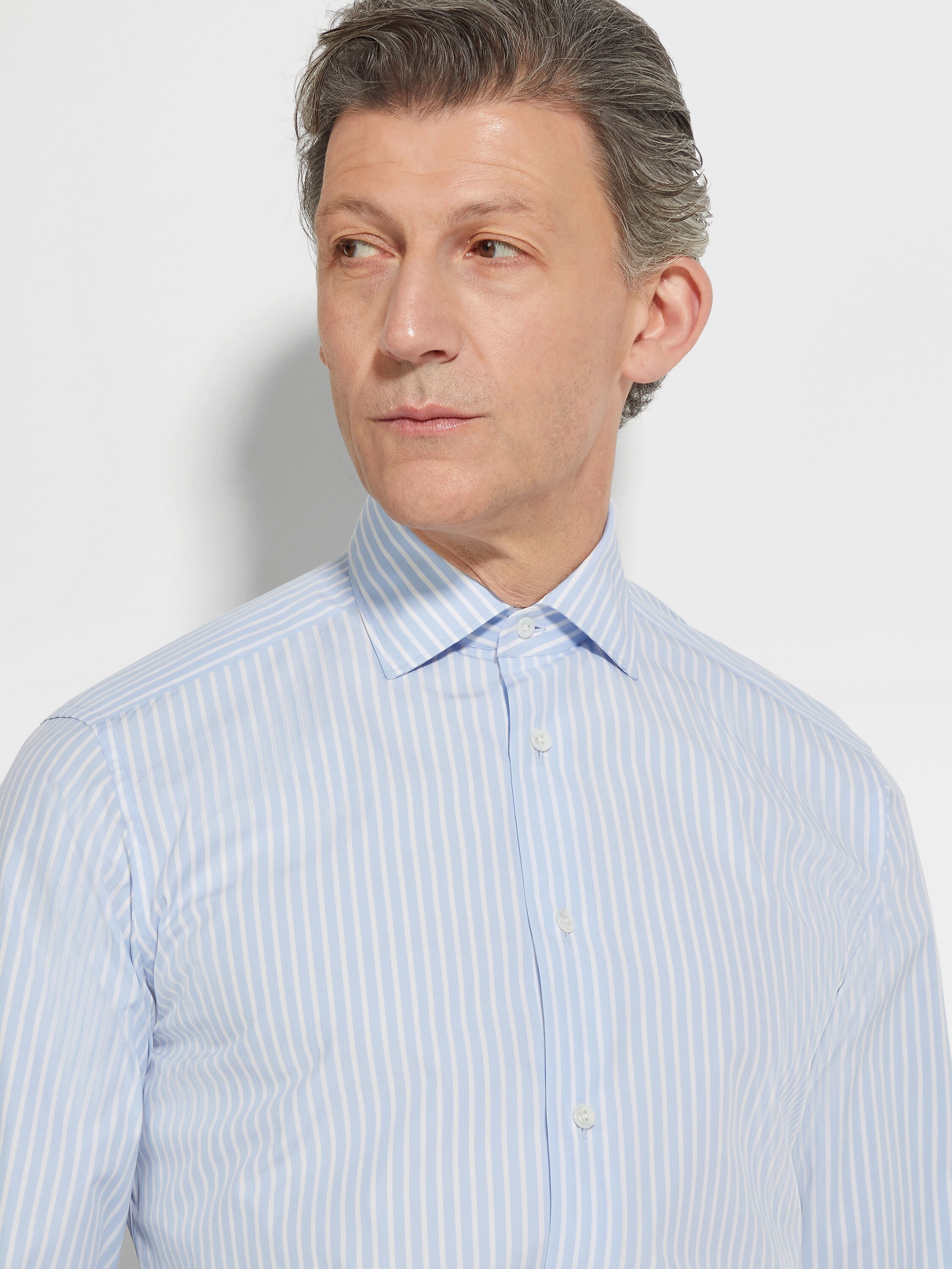 LIGHT BLUE AND WHITE MACRO-STRIPED CENTOVENTIMILA COTTON SHIRT - 2