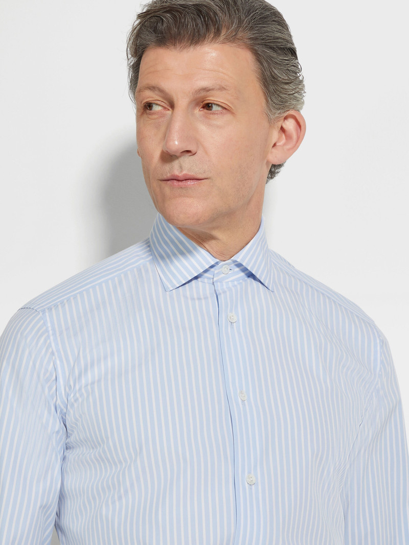 ZEGNA LIGHT BLUE AND WHITE MACRO-STRIPED CENTOVENTIMILA COTTON SHIRT outlook