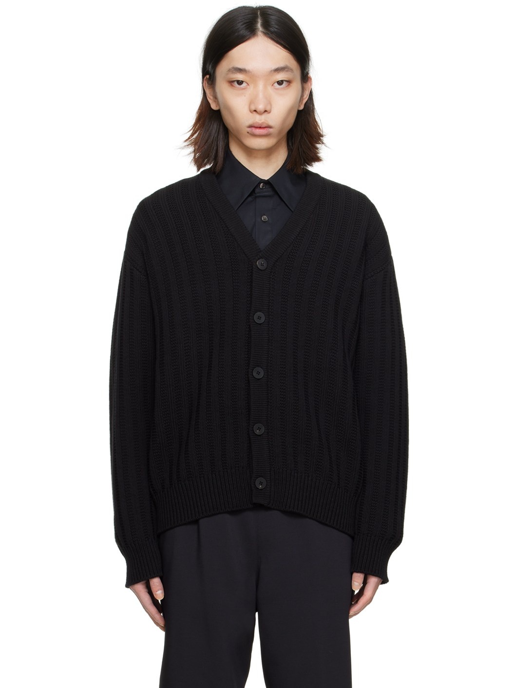 Black Y-Neck Cardigan - 1