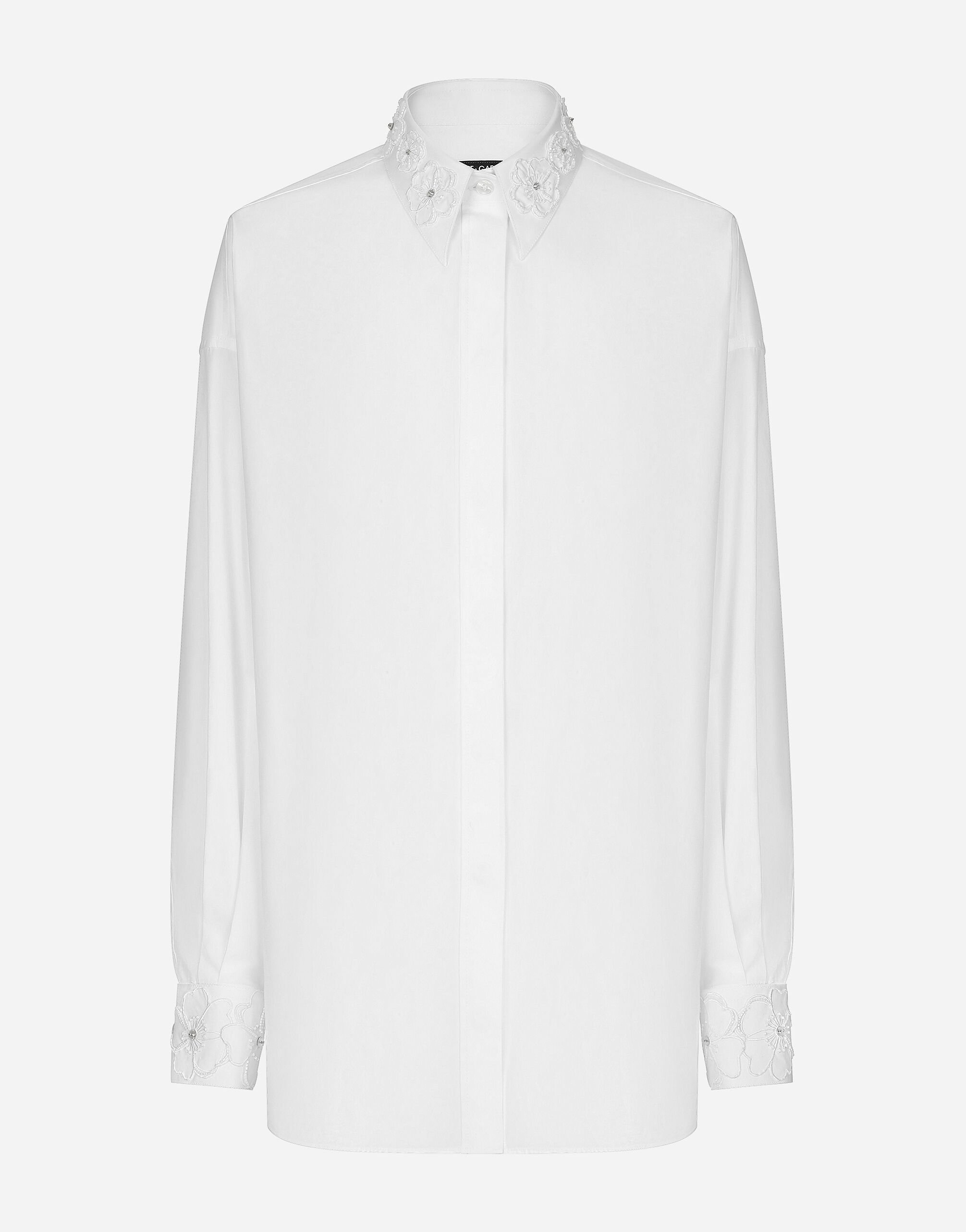 Long-sleeved cotton shirt with embroidered collar - 1
