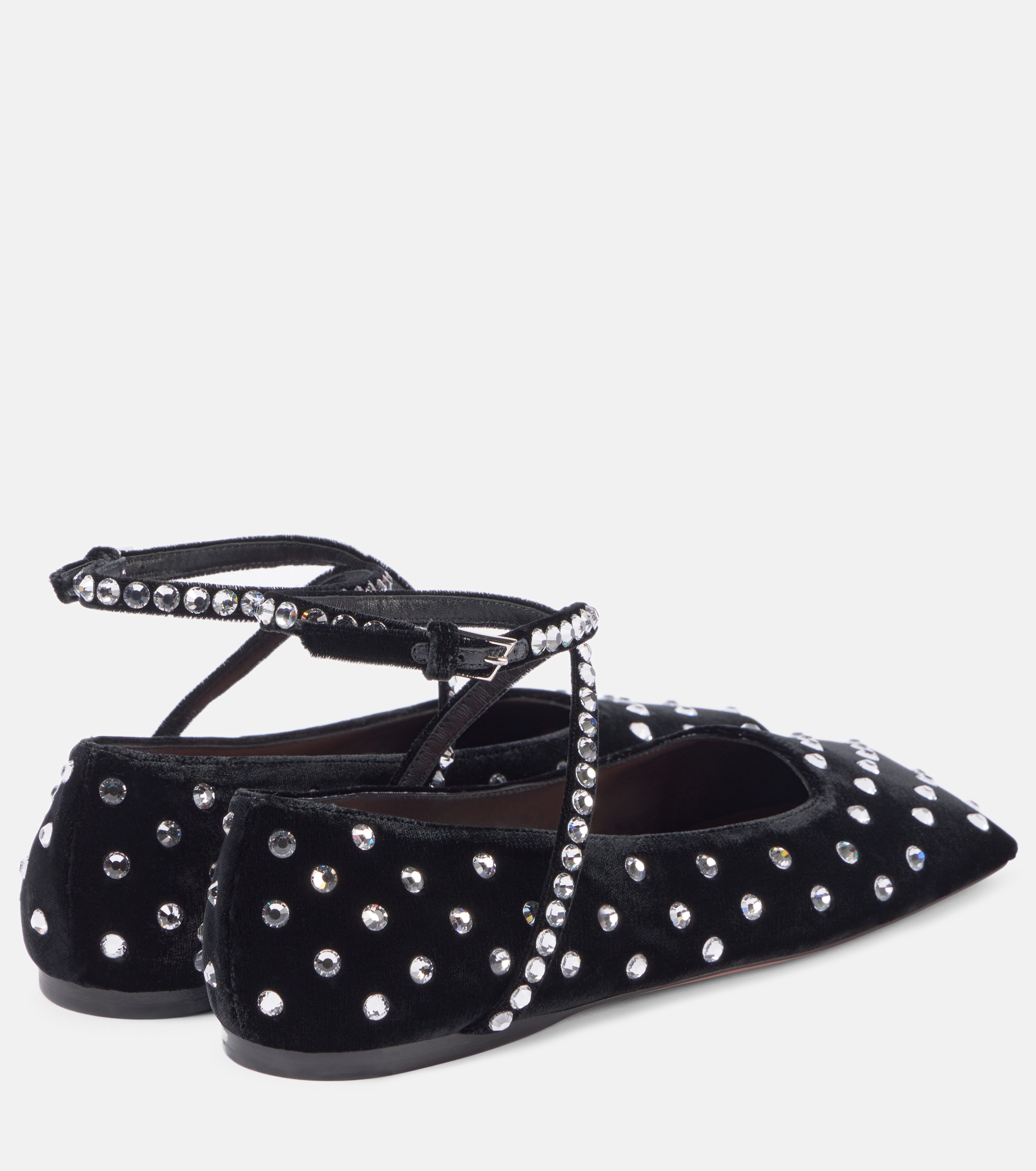 Ane Crystal lace-up velvet ballet flats - 2
