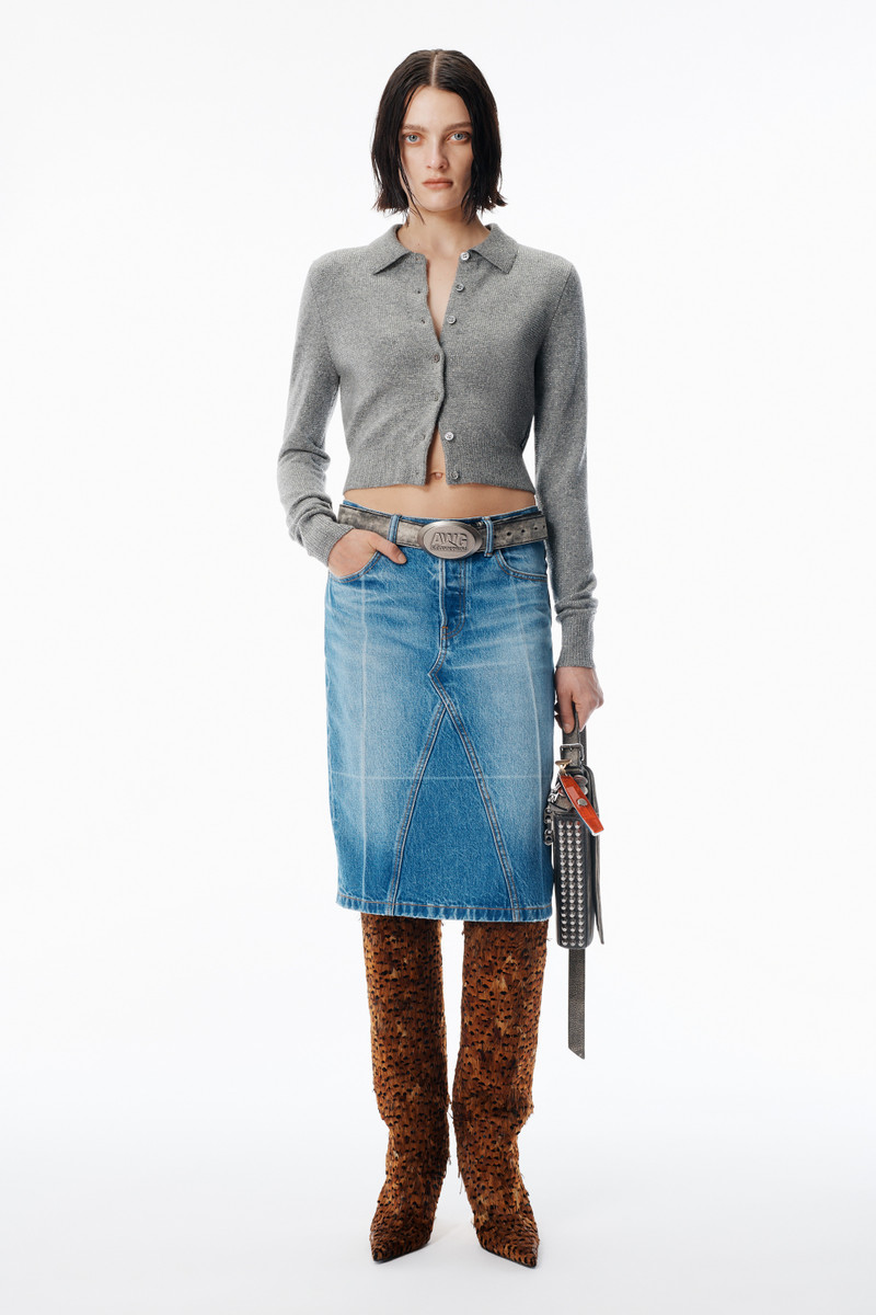 Alexander Wang Grey Wool-Blend Hotfix Polo Cardigan outlook
