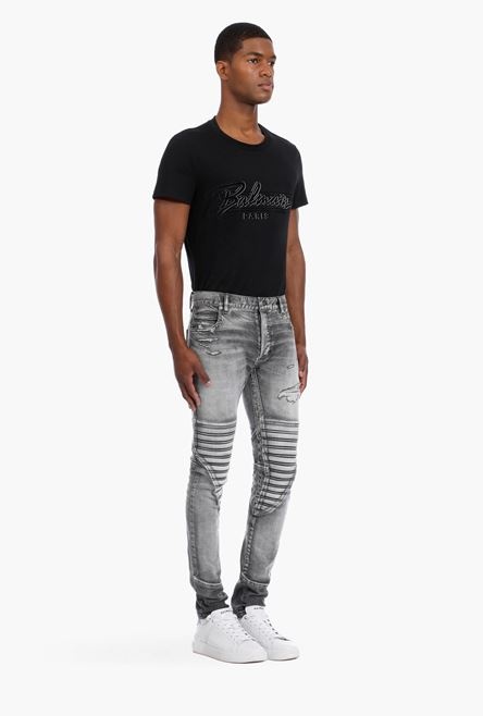 Slim-cut ripped gray cotton jeans - 7